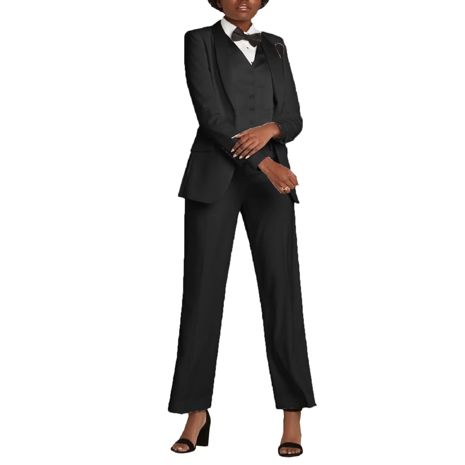 Women's Slim Fit Shawl Collar 3-Piece Suit Set - Blazer, Vest & Pants - Formal Tuxedo Style for Business, Office & Special Occasions