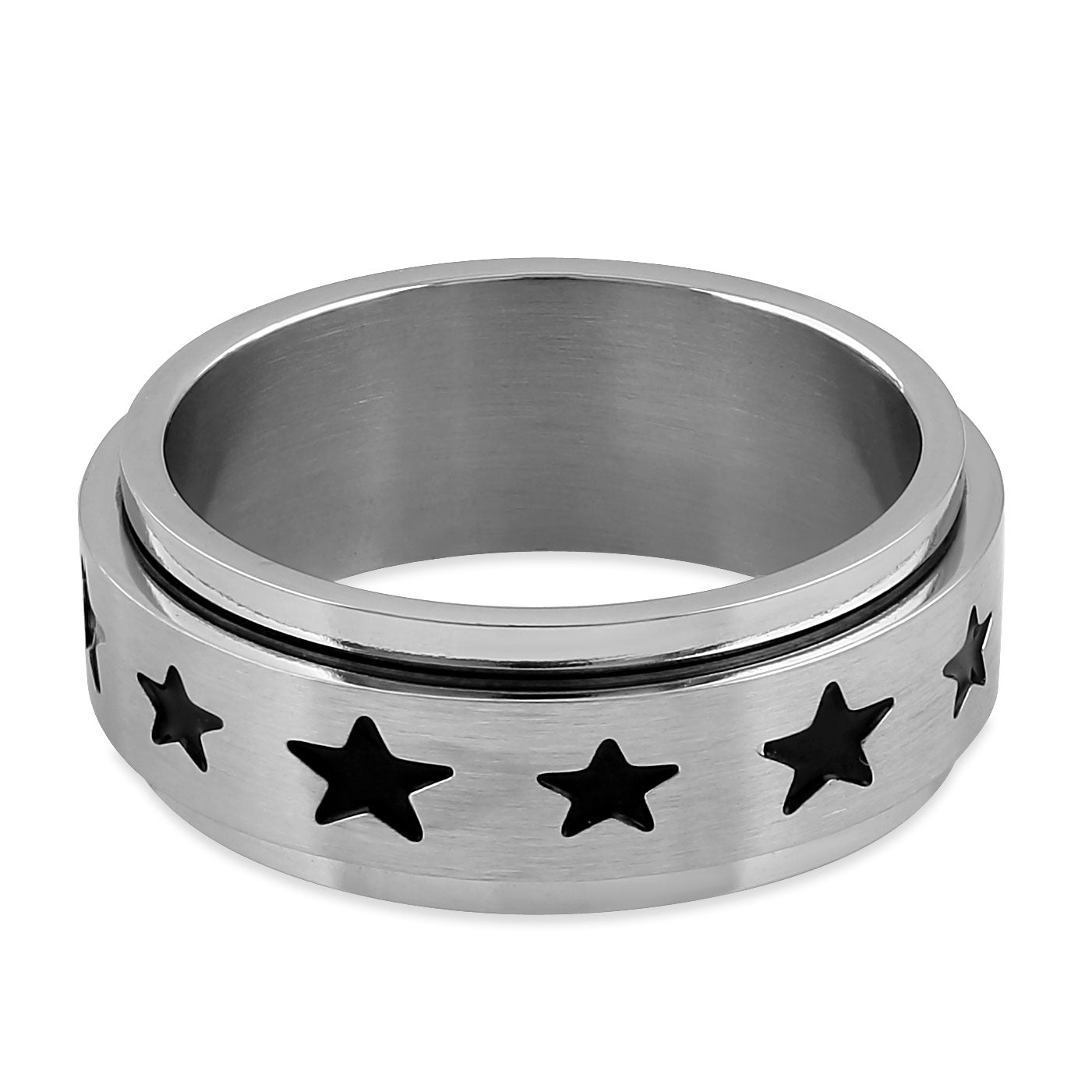Stainless Steel Spinner Band Ring with Stars Design - Adjustable Anxiety Relief Fidget Ring for Stress Relief, Focus & Relaxation - Perfect for ADHD, Autism, Anxiety & Everyday Wear