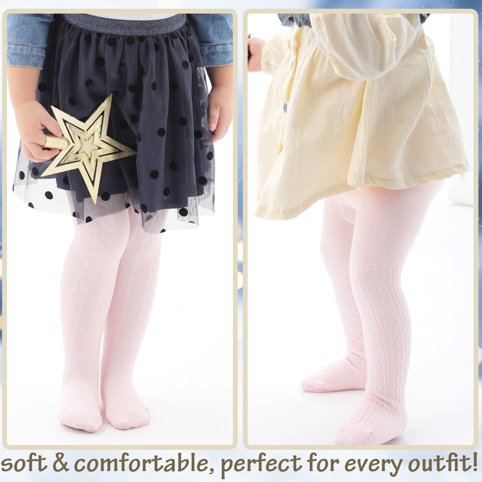Soft Cotton Baby Tights for Toddler Girls - Seamless Cable Knit Leggings & Stockings (3/4/5 Pack) - Perfect for Playtime, Daycare & Winter Outfits