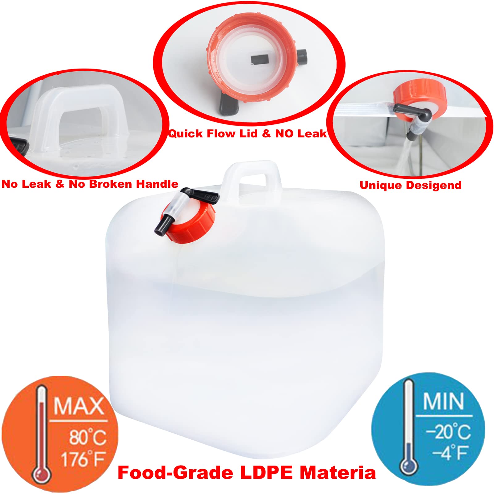 80 Gallons (15 Pcs, 5.3 Gallons Each) Collapsible Water Storage Containers - BPA Free Emergency Water Jugs with Spigot for Camping, Fishing, Hiking & Outdoor Survival Preparedness