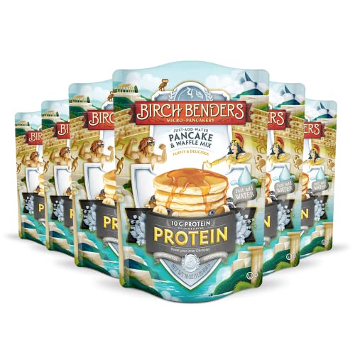 Birch Benders Performance Protein Pancake & Waffle Mix with Whey Protein - Just Add Water, 16oz (Pack of 6) - High Protein Breakfast for Athletes & Fitness Lovers