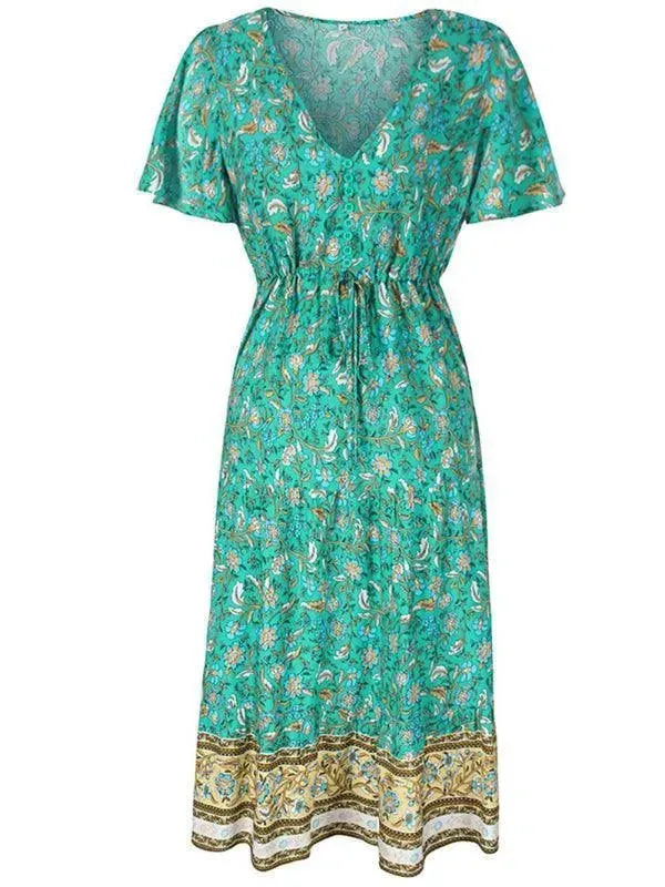 Floral V-Neck Maxi Dress for Women - Elegant Summer Day Dress for Beach, Vacation & Casual Outings