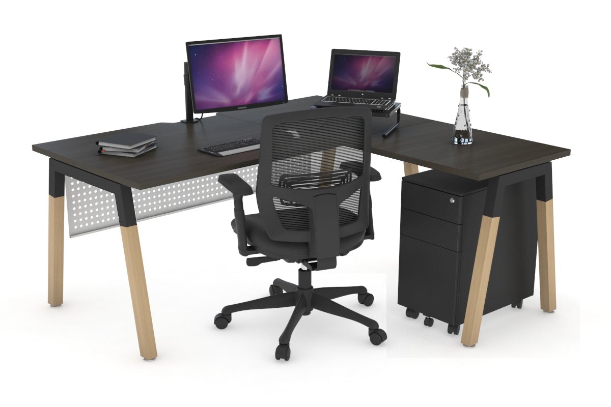 Premium L-Shaped Corner Office Desk with Quadro A Legs & Wood Cross Beam - 1600L x 1800W, Cable Management Scallop - Perfect for Home Office, Gaming Setup & Workspace Organization