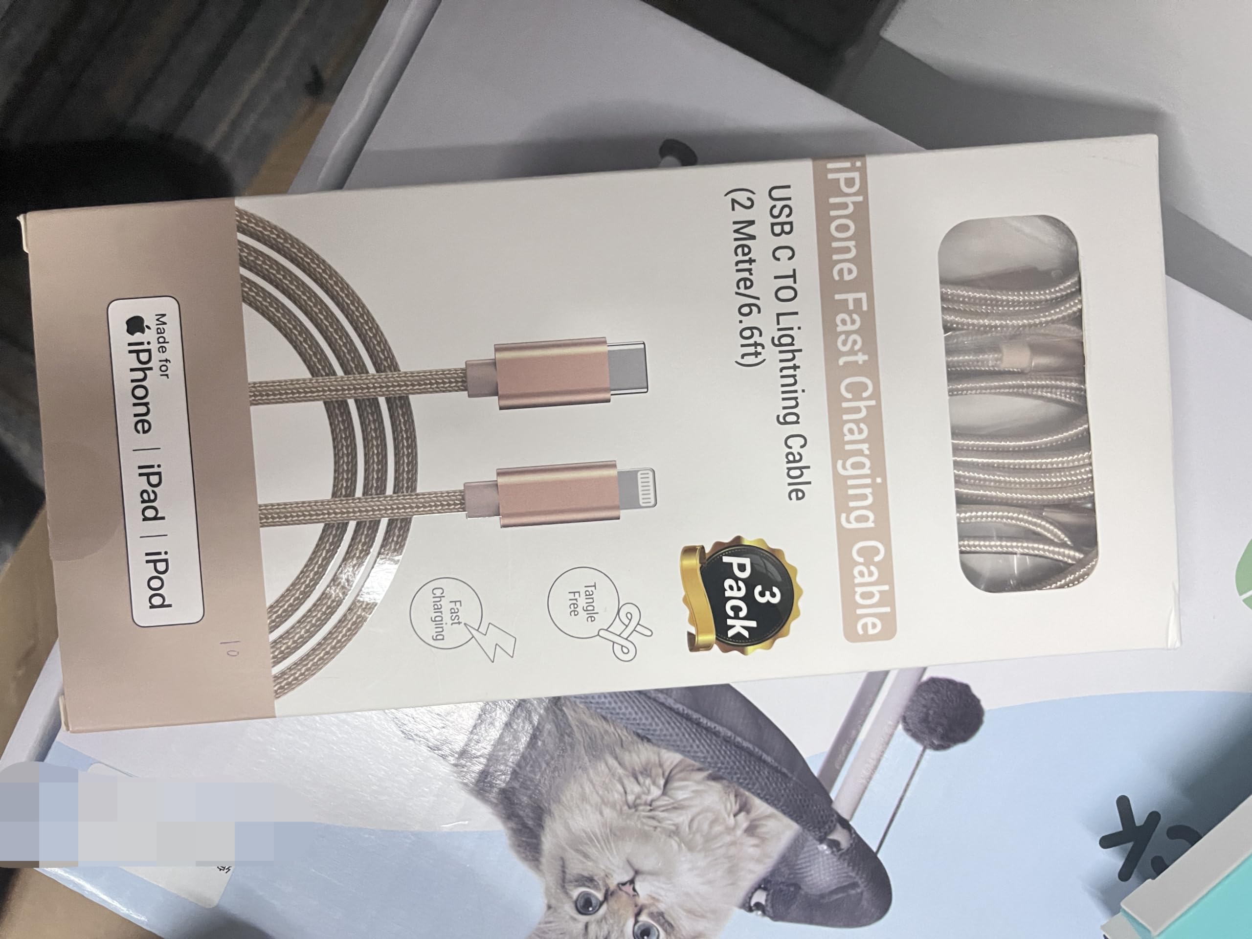GlobaLink MFi Certified USB C to Lightning Cable 3-Pack (6.6ft/2m) - Fast Charging Nylon Braided iPhone Charger Cord for iPhone 13/12/11/X/8 & More - Gold | Perfect for Home, Office & Travel Charging