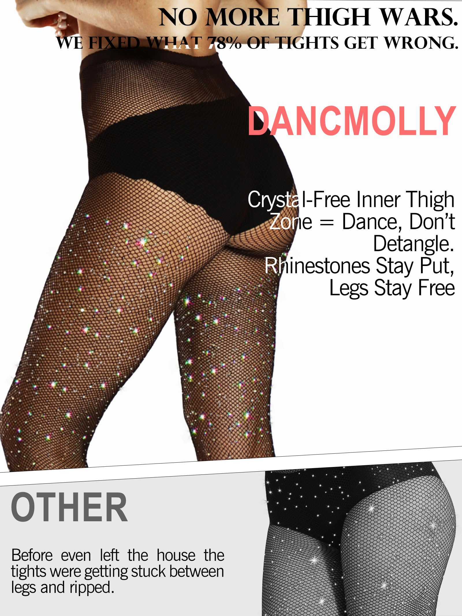 Sparkly Rhinestone Fishnet Stockings for Women - Ultra Strong No Snag Fishnet Tights | Sexy Rave Party, Concert & Nightclub Outfit | Perfect for Halloween, Cosplay & Dance Performances
