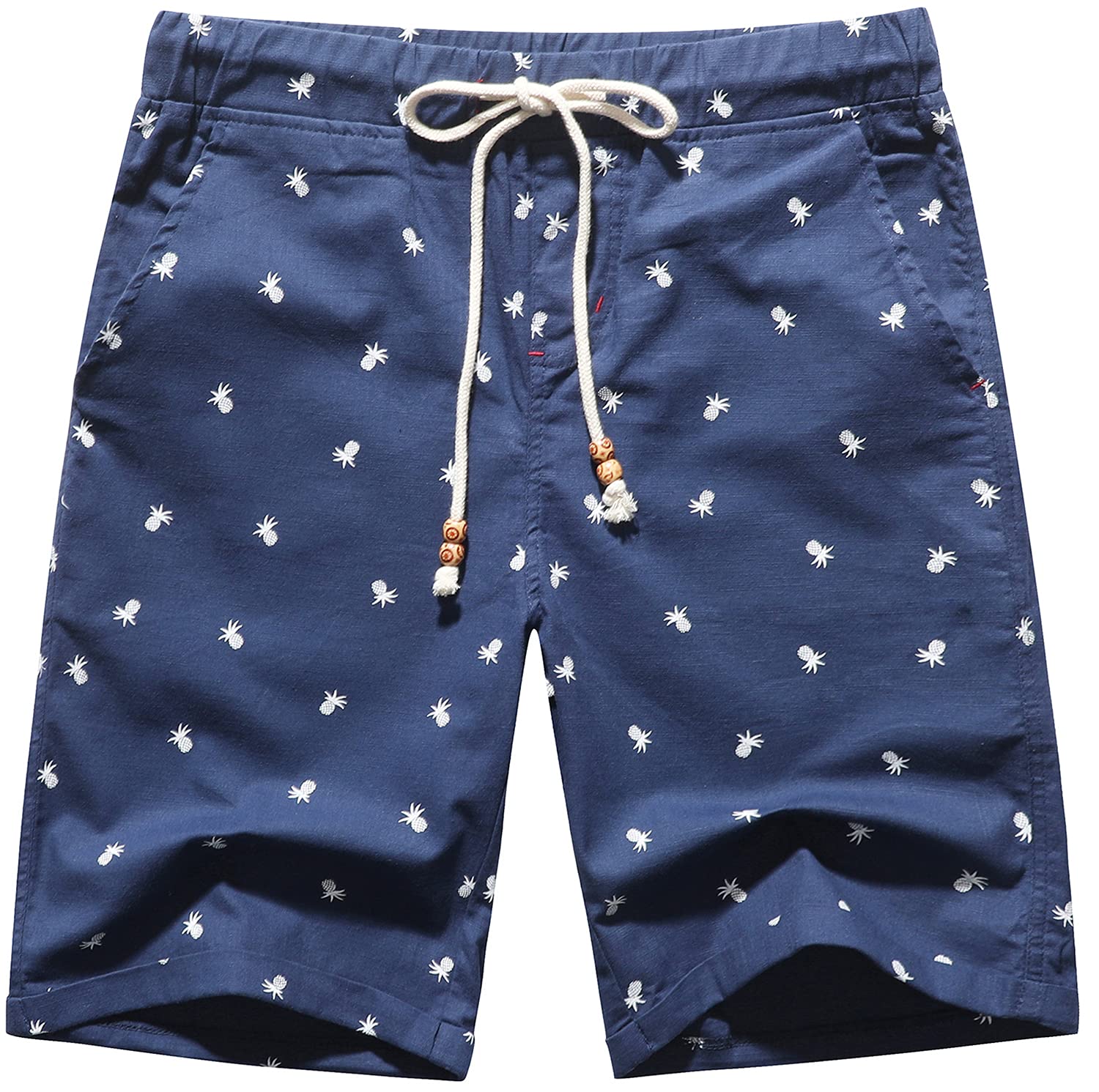 Janmid Men's Linen Shorts - Casual Drawstring Summer Beach Shorts with Floral Pattern | Perfect for Vacation, Pool Party & Outdoor Activities