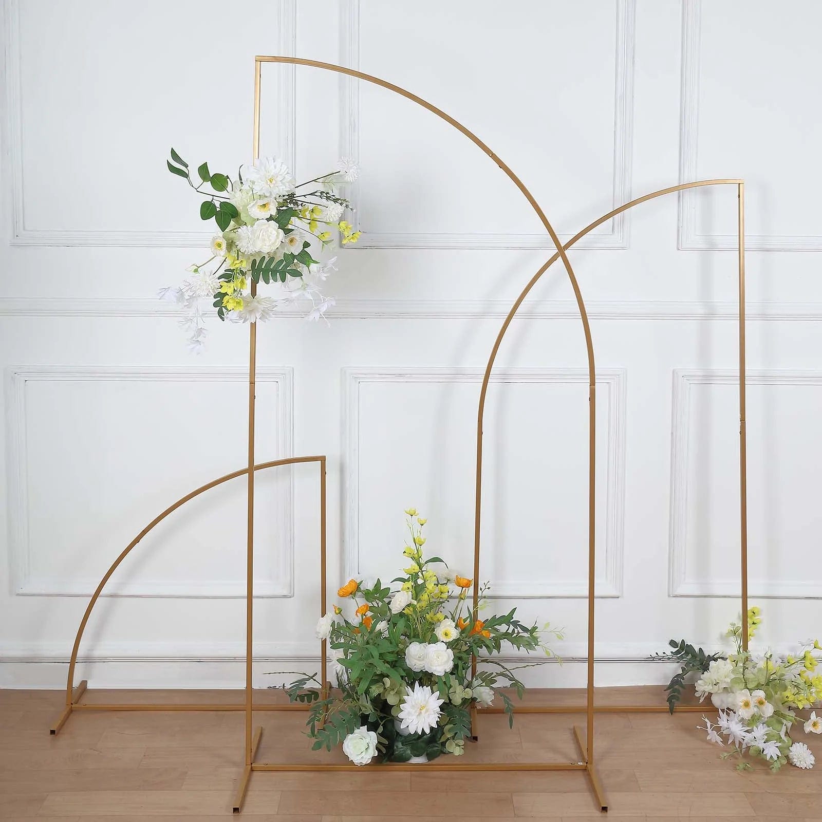 Half Moon Metal Floral Display Frame - Gold Wedding Arch Backdrop Stand for Outdoor Ceremonies, Photo Shoots & Garden Decor