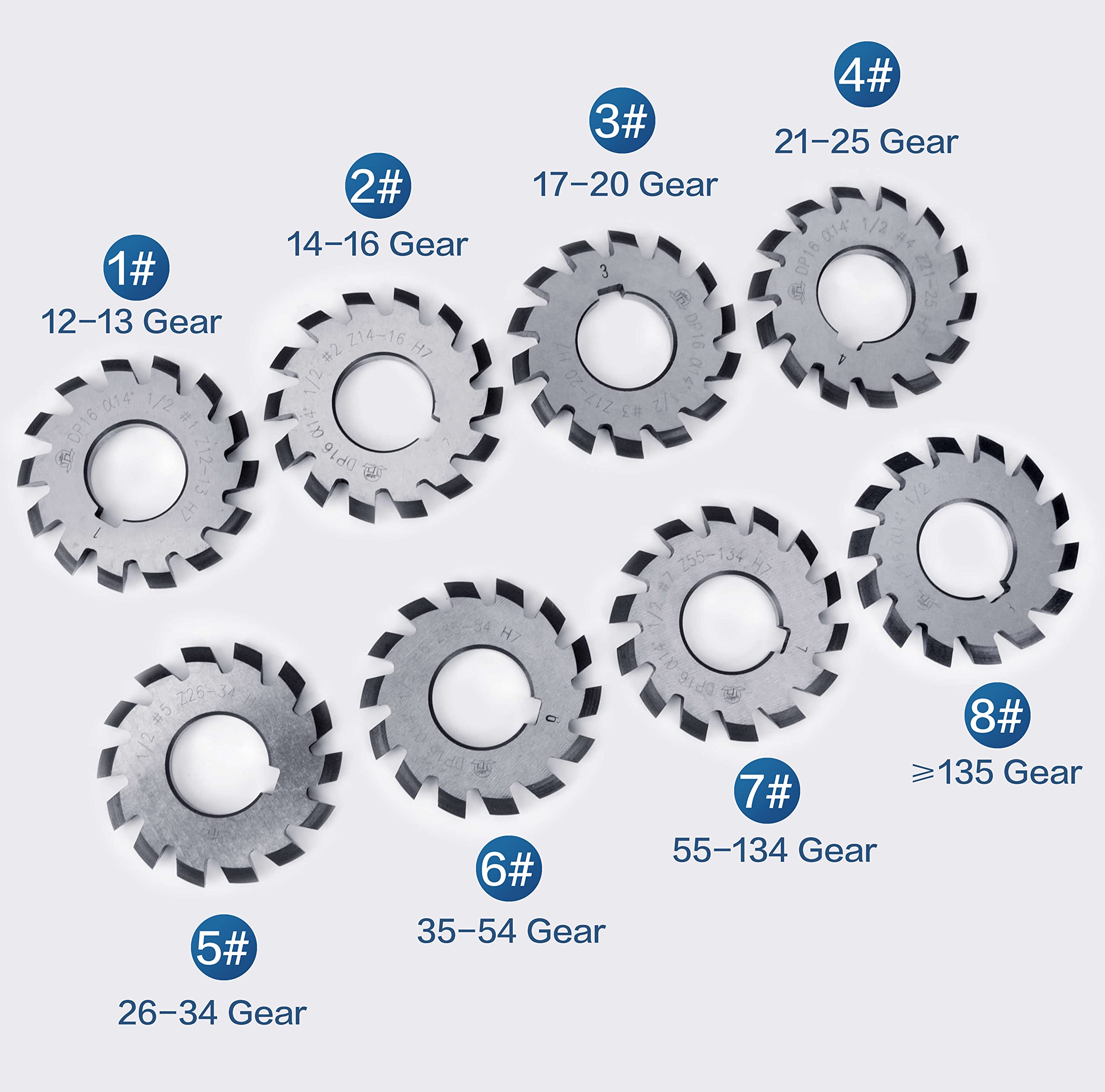 High-Speed Steel (HSS) Involute Gear Cutter Set - DP16 PA14-1/2, 22mm Bore, No.1-8 Cutters with R8 Shank - Precision Milling Arbor Gear Mill Cutter Holder for Lathe & CNC Machining - Ideal for Gear Cutting, Metalworking, and Industrial Manufacturing