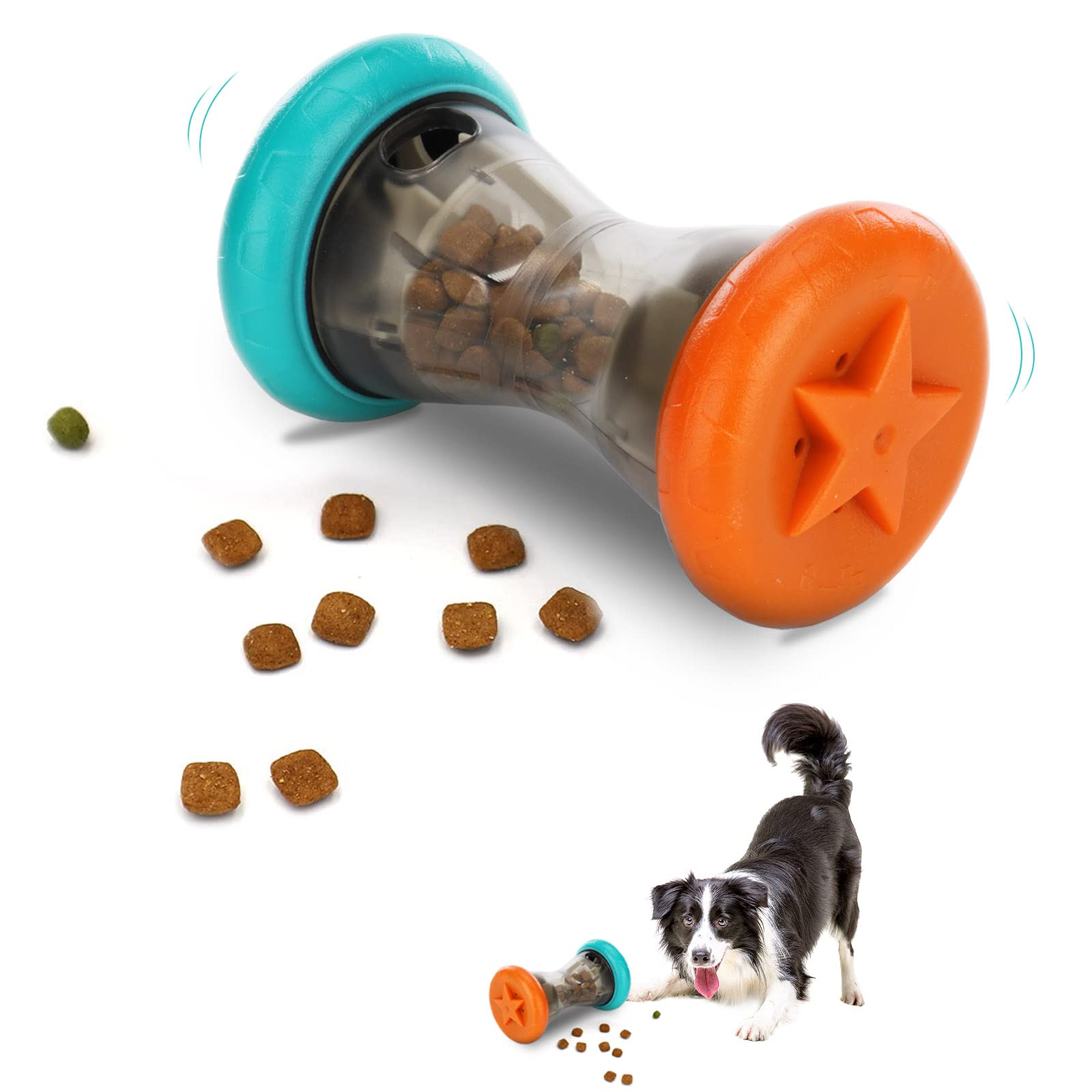 Godcone Barbell-Shaped Dog IQ Treat Dispenser Toy - Interactive Puzzle Rolling Wheel Food Dispenser for Small Dogs & Puppies, Pet Food Leaker Toy for Mental Stimulation & Digestion Improvement - Perfect for Indoor Play & Training Sessions