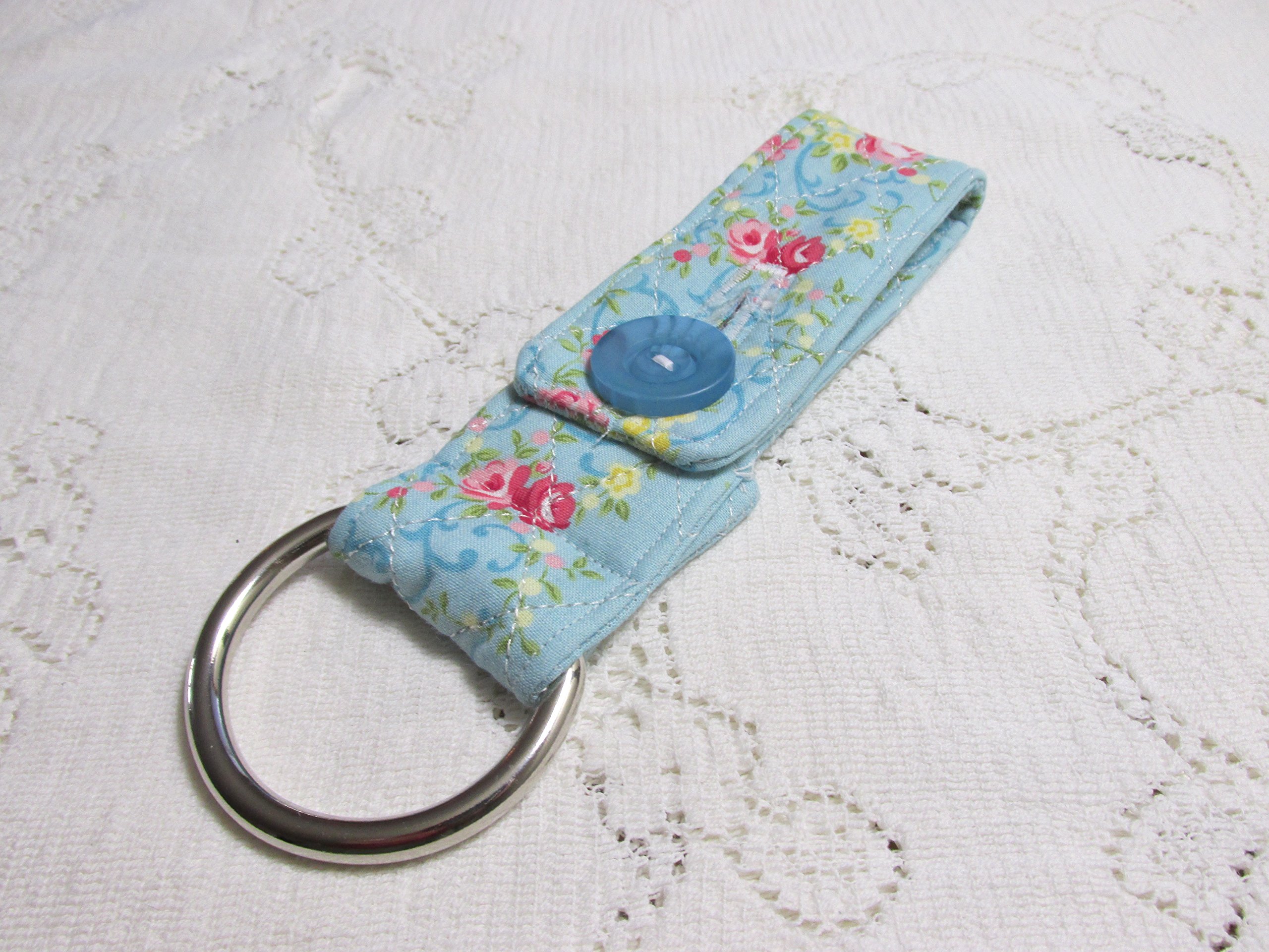 Shabby Chic Blue Roses Quilted Kitchen Towel Holder - Heavy Duty D-Ring Hanger for Dish Towels & Oven Mitts - Rustic Farmhouse Decor for Kitchen & Bathroom Organization