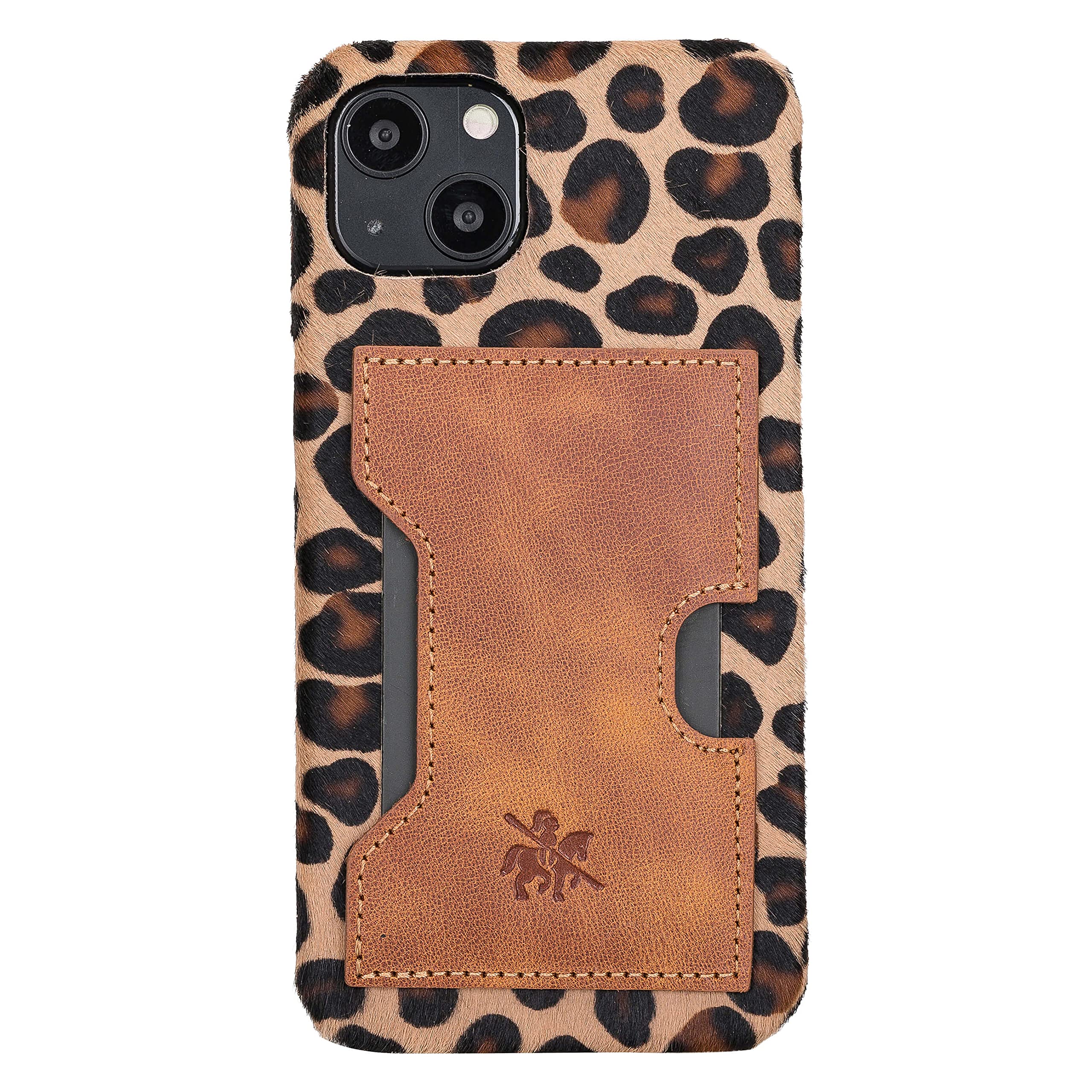 Venito Florence Genuine Leather Wallet Phone Case for iPhone 13 (6.1 Inch) - RFID Blocking Protection - Detachable Card Holder - Furry Leopard Print - Perfect for Travel, Shopping & Everyday Use