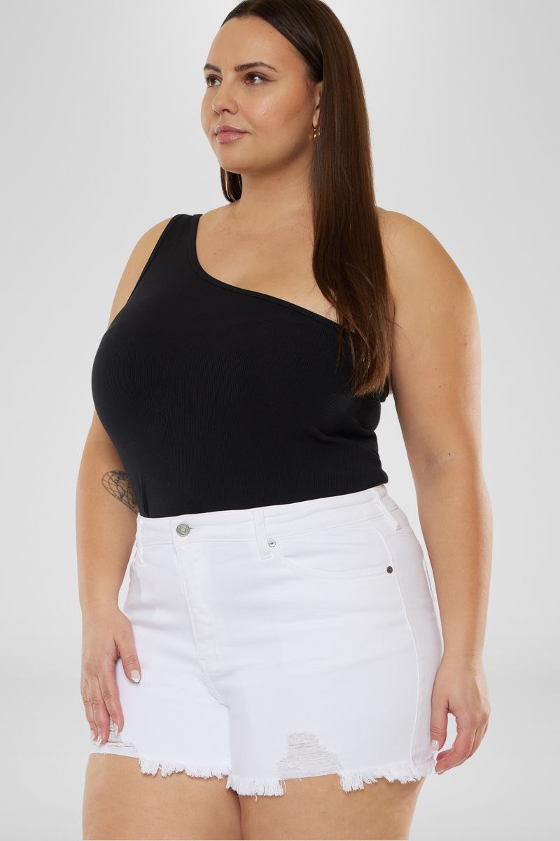 Cleo High Rise Shorts for Women - Plus Size Denim Shorts with Stretch, Comfortable & Stylish for Summer, Casual Outings & Vacations