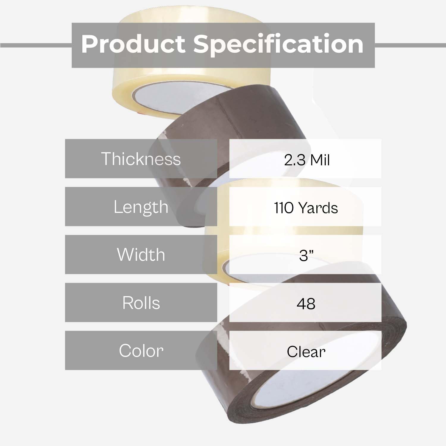 Premium 3 Inch x 110 Yards Clear Shield Packing Tape - 48 Rolls (2.3 Mil Thickness) for Moving, Storage & Shipping | Heavy Duty Packaging Tape Dispenser Refill | Ideal for Home, Office & Warehouse Use
