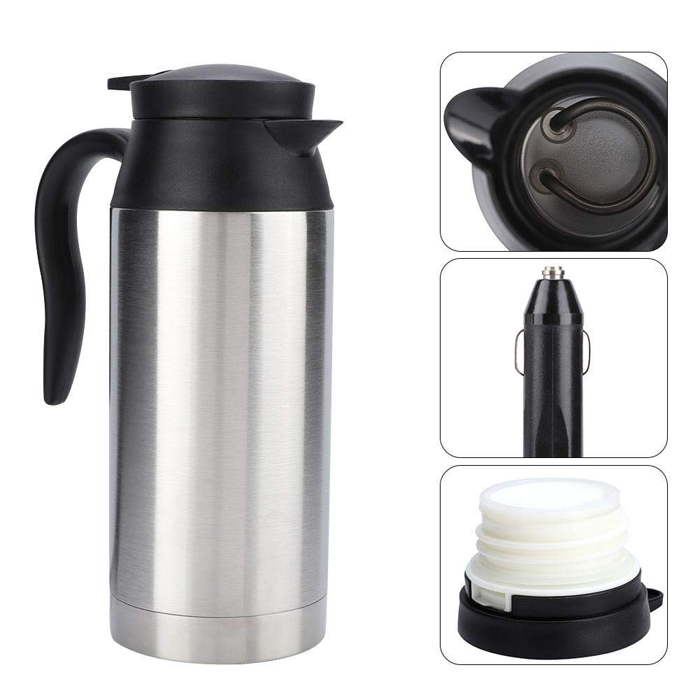 24V Electric Travel Kettle - 750ml Stainless Steel Car Heating Mug for Coffee & Tea | Perfect for Road Trips, Camping & Office Commutes