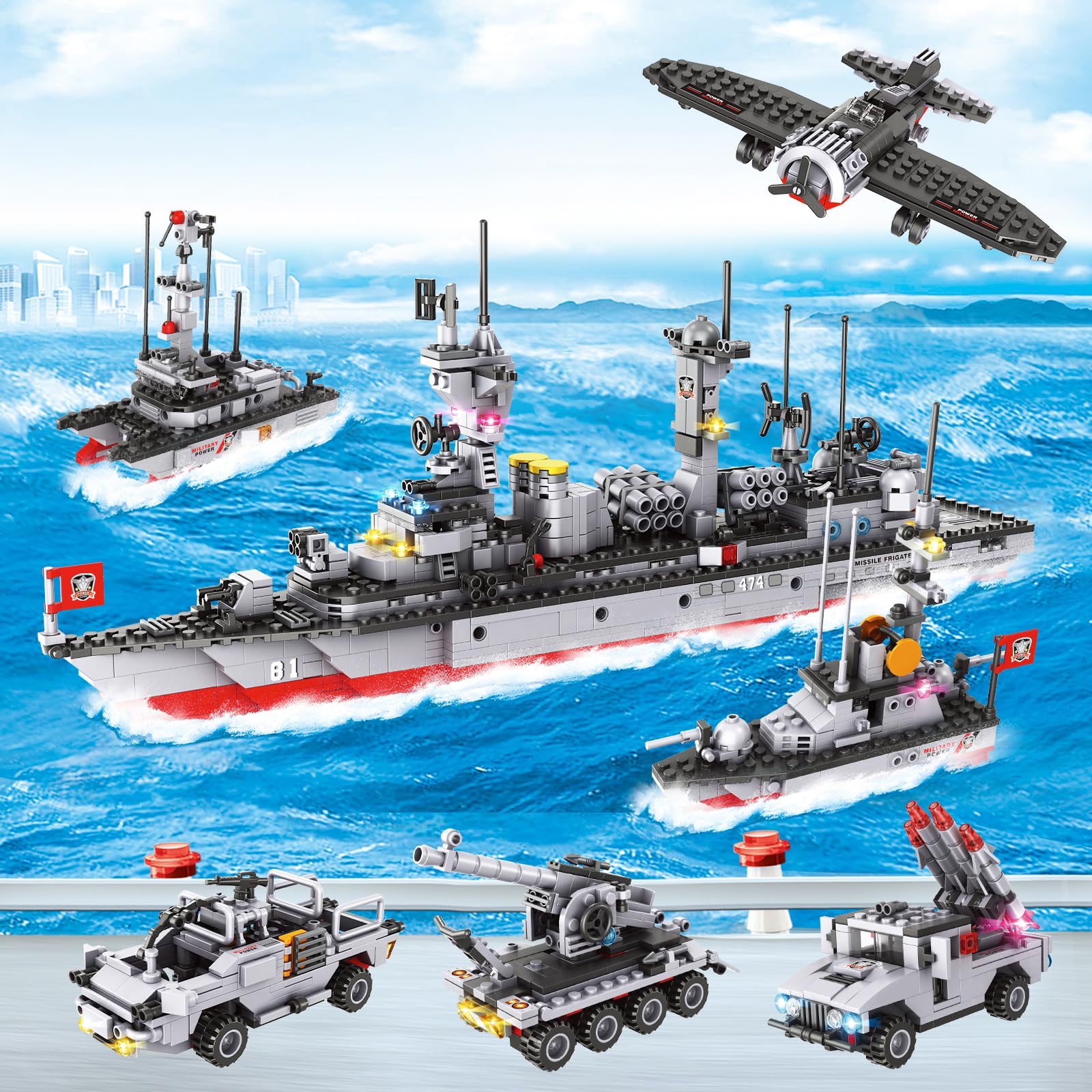 1296-Piece Military Aircraft Carrier Building Blocks Set - Warship Battleship Model Kit with Airplane, Patrol Boat, Army Car & Tank | STEM Educational Toy for Kids Ages 6-12 | Creative Roleplay Gift for Boys & Girls | Perfect for Birthday, Christmas & Navy-Themed Playtime