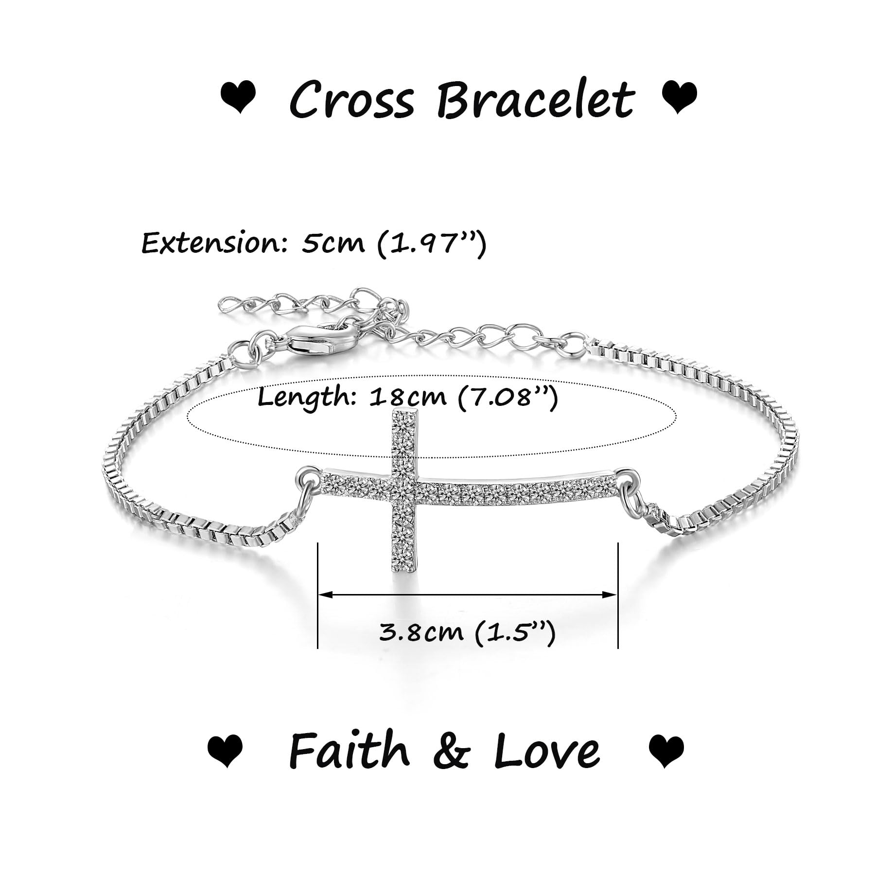 USEEDOVIA 925 Sterling Silver Cross Bracelet for Women | Cubic Zirconia Adjustable Charm Bracelet | Elegant Jewelry Gift for Birthday, Christmas, Anniversary | Perfect for Church, Wedding & Everyday Wear