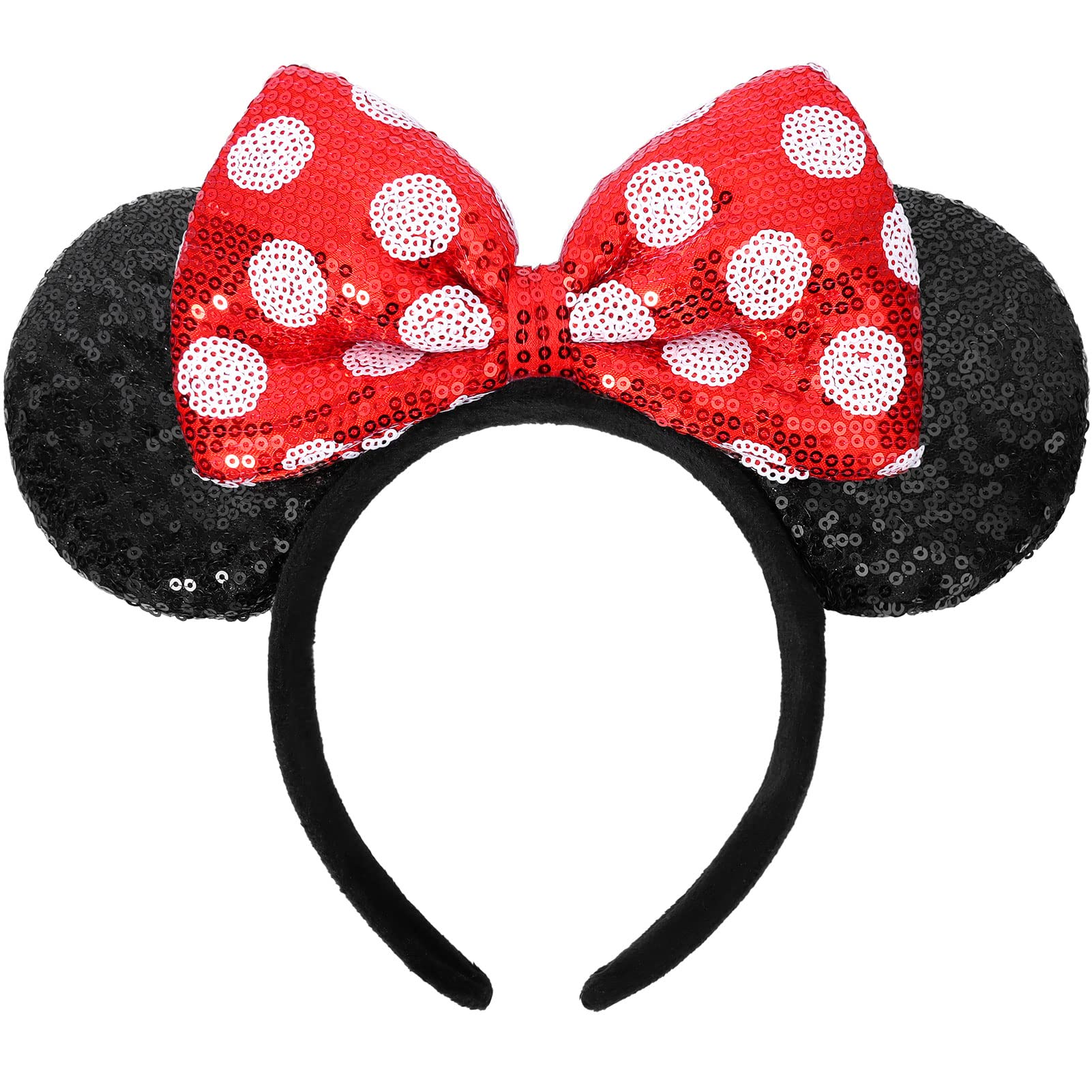 Sparkly Sequin Mouse Ears Headband for Women & Kids - Glitter Bow Hair Accessories for Disney Cosplay, Costume Parties & Theme Park Decor (Polka Dot Design) - Perfect for Disneyland Trips, Birthday Celebrations & Halloween Costumes