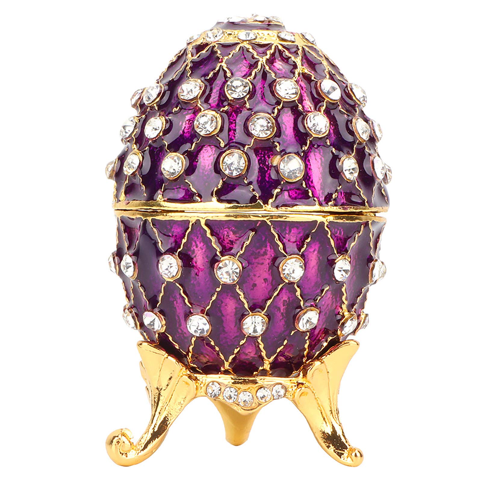 Vintage Enameled Jewelry Box - Elegant Zinc Alloy Jewelry Organizer for Rings, Necklaces & Trinkets | Easter Egg Design with Diamante Accents | Durable & Delicate Storage Solution for Home, Travel & Gift Giving