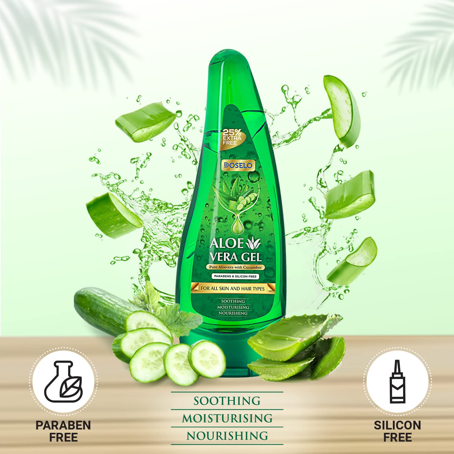 DOSELO Pure Aloe Vera Gel for Face, Skin & Hair Care - 125ml | Natural Moisturizer for Glowing Skin | Men & Women | Perfect for Sunburn Relief, After-Sun Care & Daily Hydration