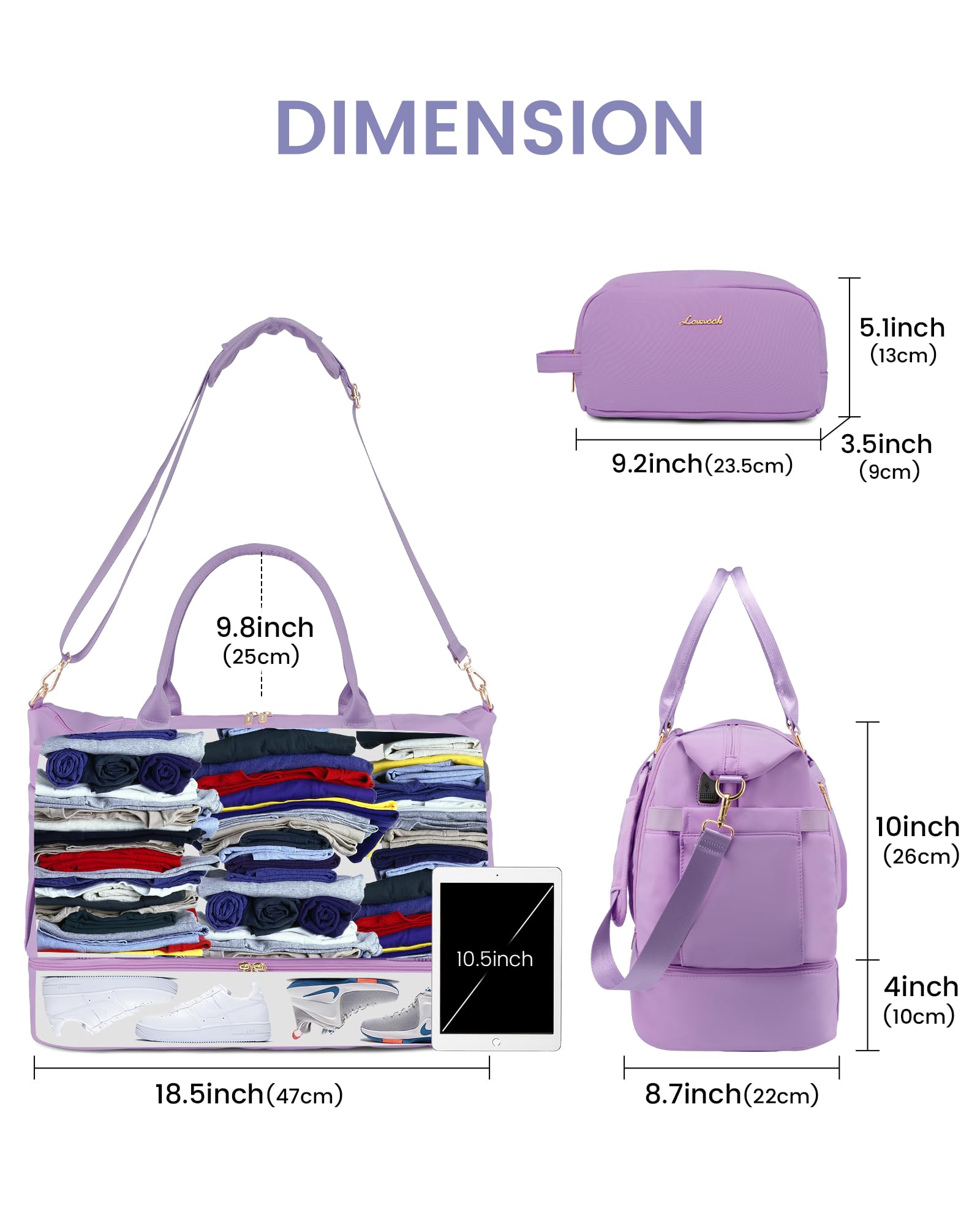 LOVEVOOK Gym Bag for Women - Travel Duffel Bag with USB Charging Port & Shoe Compartment | Weekender Overnight Bag, Toiletry Organizer & Hospital Delivery Bag | Perfect for Workouts, Travel & Maternity Use