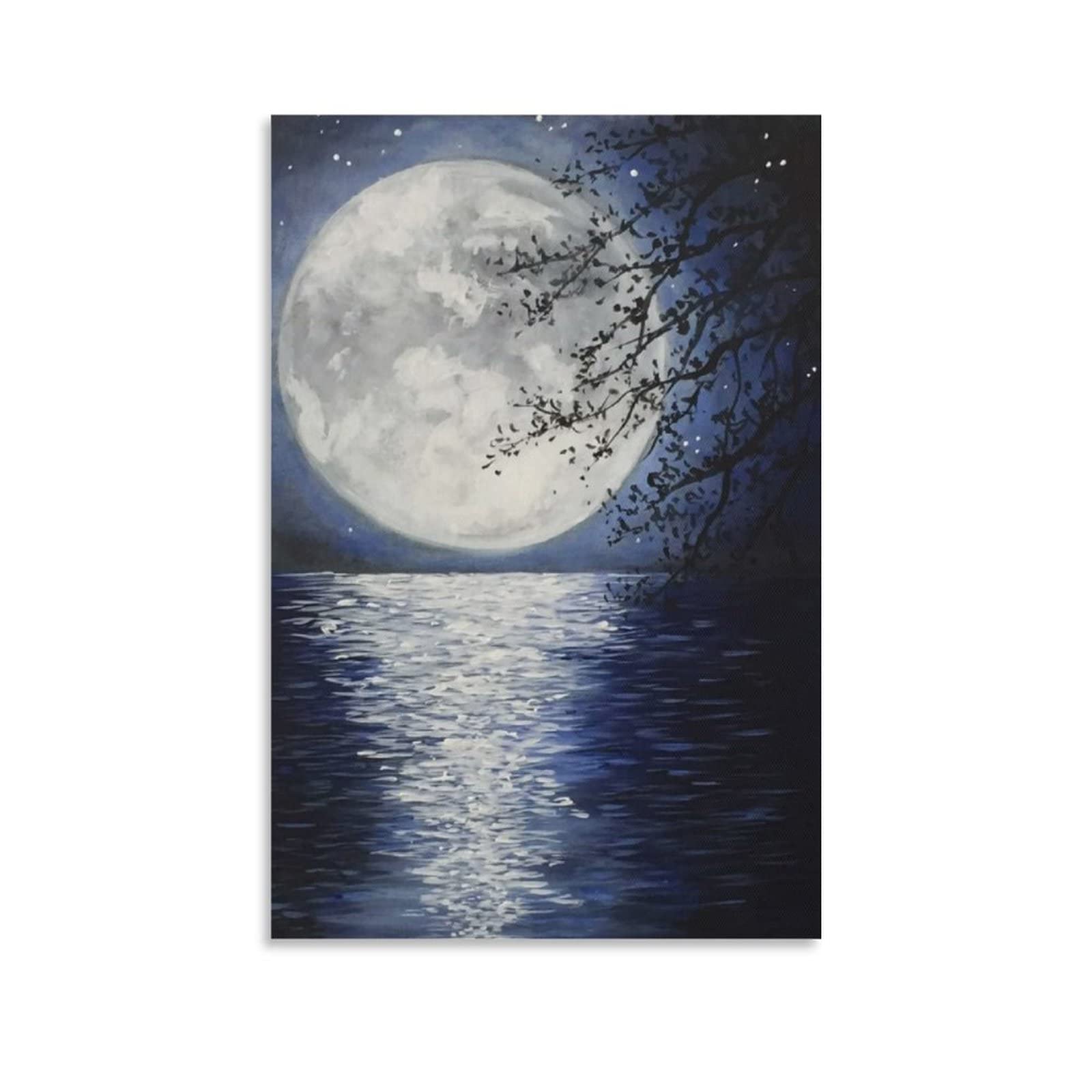 Modern Abstract Moon on the Lake Canvas Wall Art Print - 20x30 Inch (50x75cm) Unframed Oil Painting Reproduction - Contemporary Home Decor for Living Room, Bedroom, Kitchen & Nursery - Perfect for Boho, Scandinavian & Minimalist Interior Design Styles