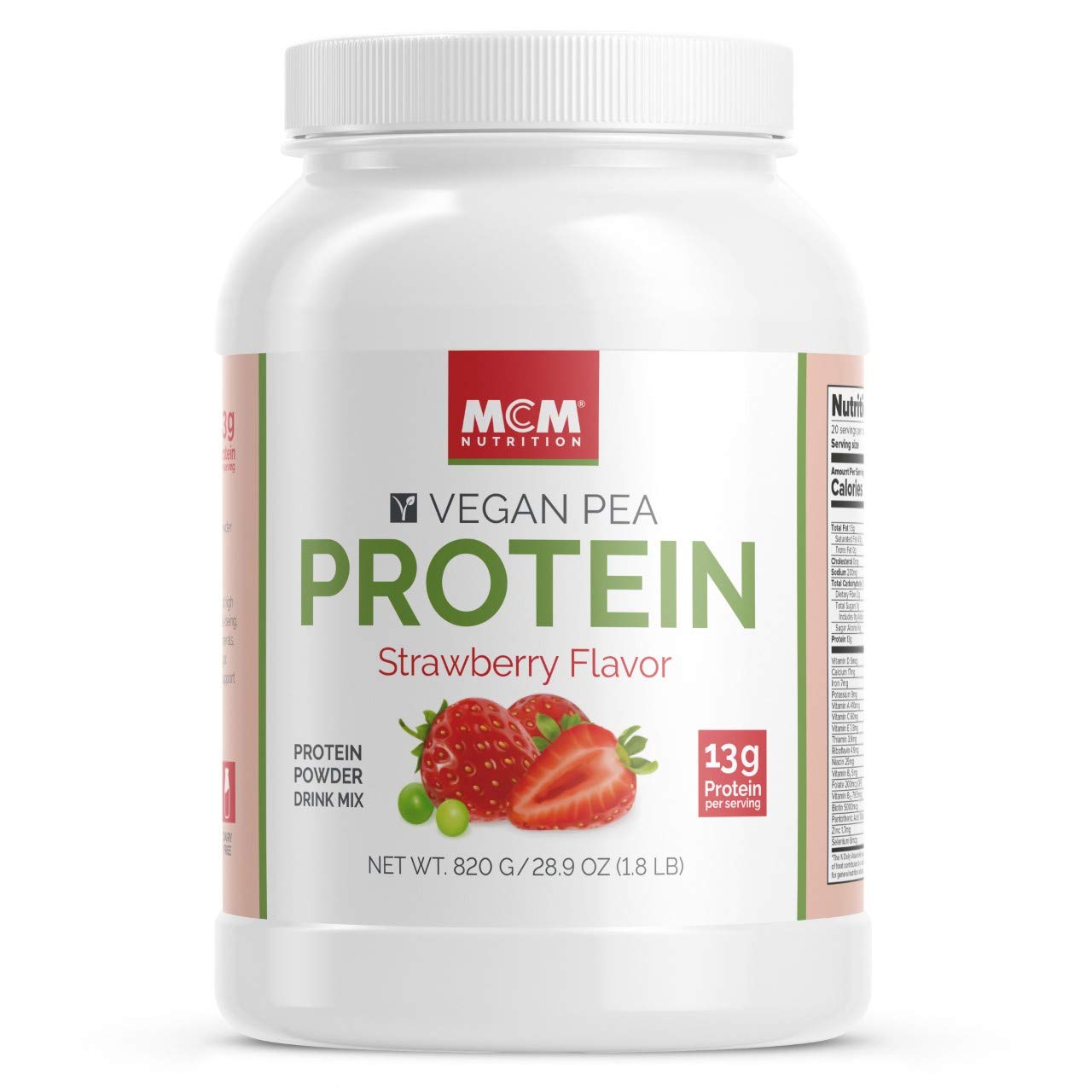 MCM Vegan Protein Powder - Strawberry Flavor | Plant-Based Pea Protein Powder | Dairy-Free, Gluten-Free | 1.8 LB (20 Servings) | Perfect for Post-Workout Recovery & Healthy Smoothies
