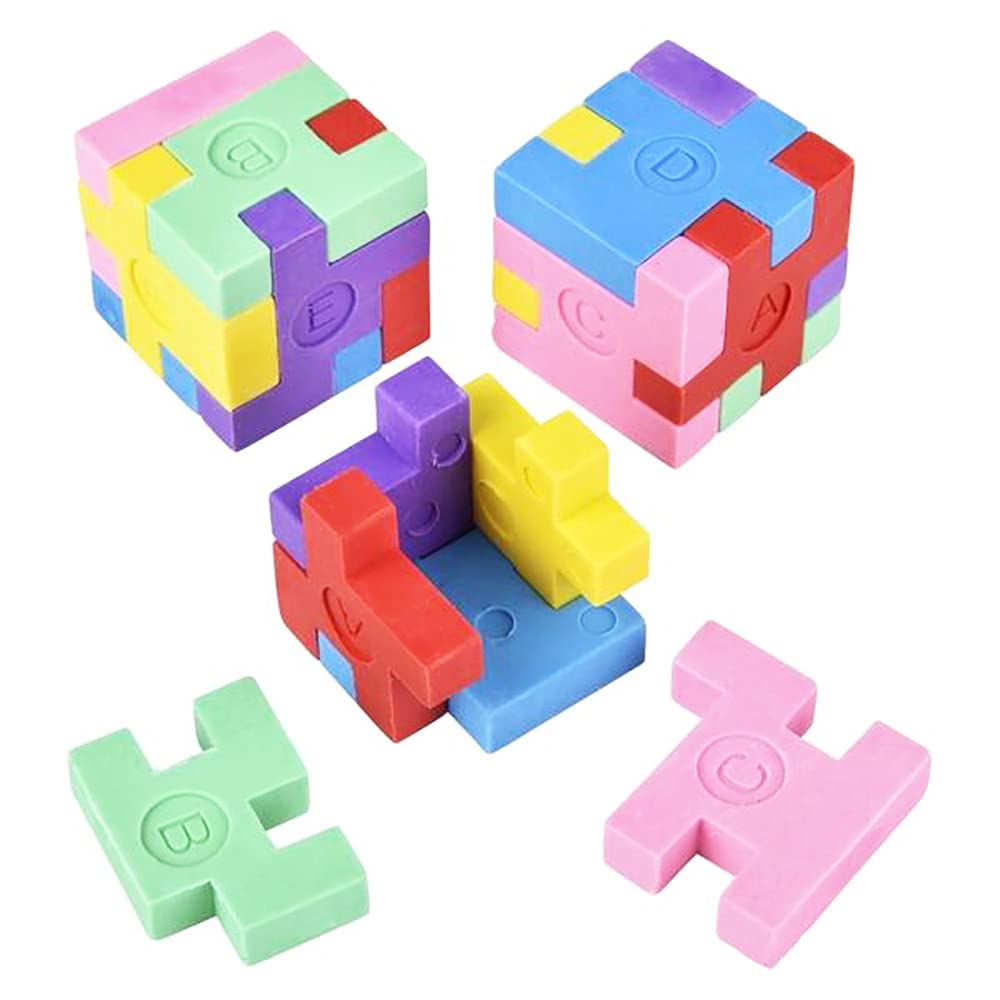 Puzzle Cube Eraser Set - 12 Pack Fun Brain Teaser Erasers for School, Office & Party Favors - Perfect for Classroom Rewards, Gift Bags & Stress Relief