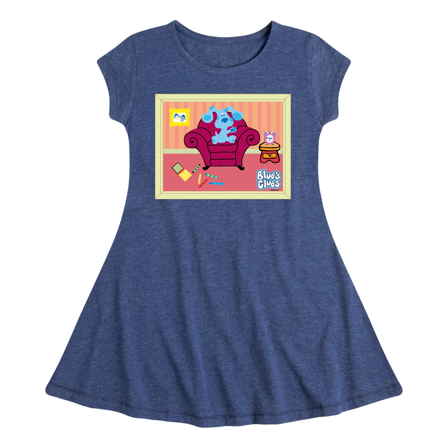 HYBRID APPAREL Blue's Clues & You! Blue in Living Room Toddler & Youth Girls Fit and Flare Dress - Cute Playdate & Birthday Party Outfit