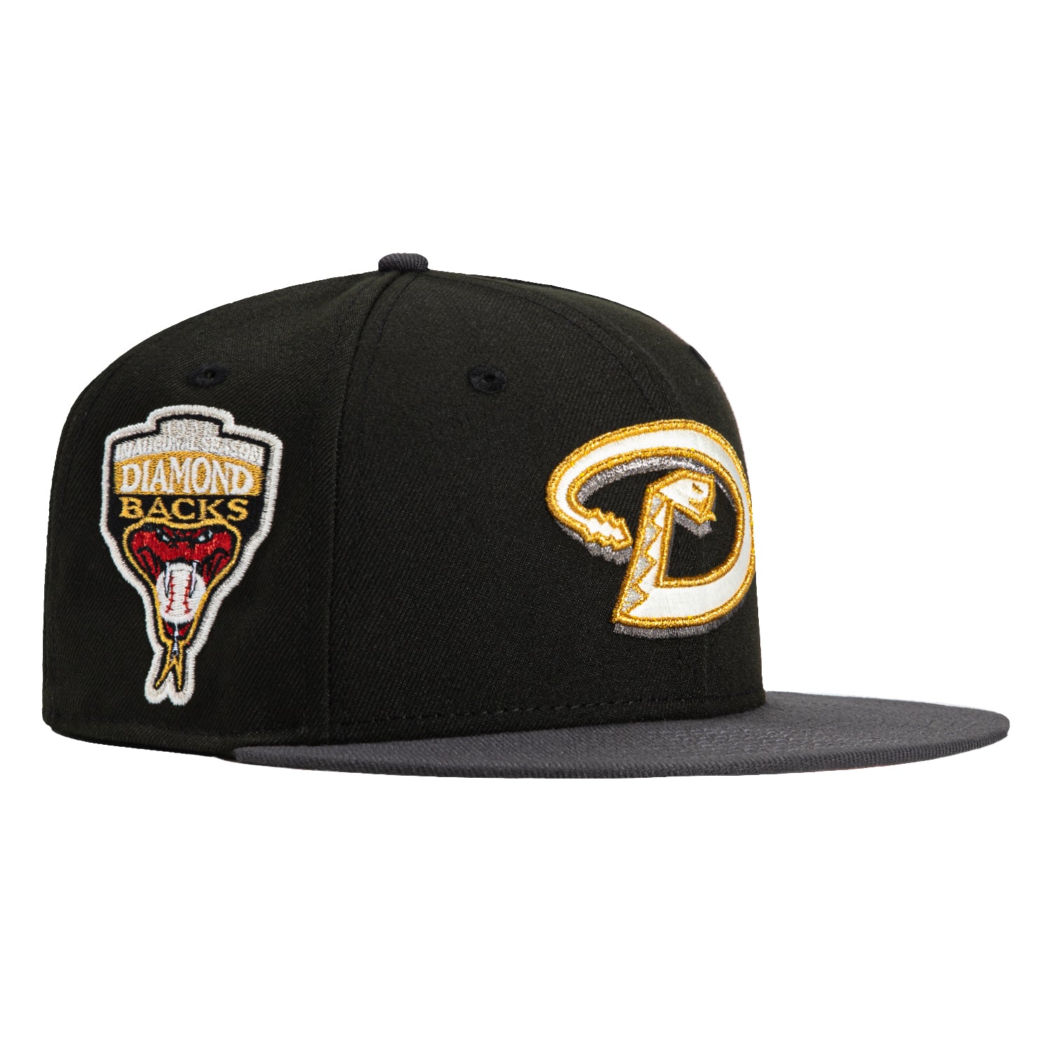 New Era 59Fifty Arizona Diamondbacks Inaugural Patch Snapback Hat - Black & Graphite Color | Official MLB Baseball Cap for Men & Women | Perfect for Games, Fan Gear & Streetwear Fashion