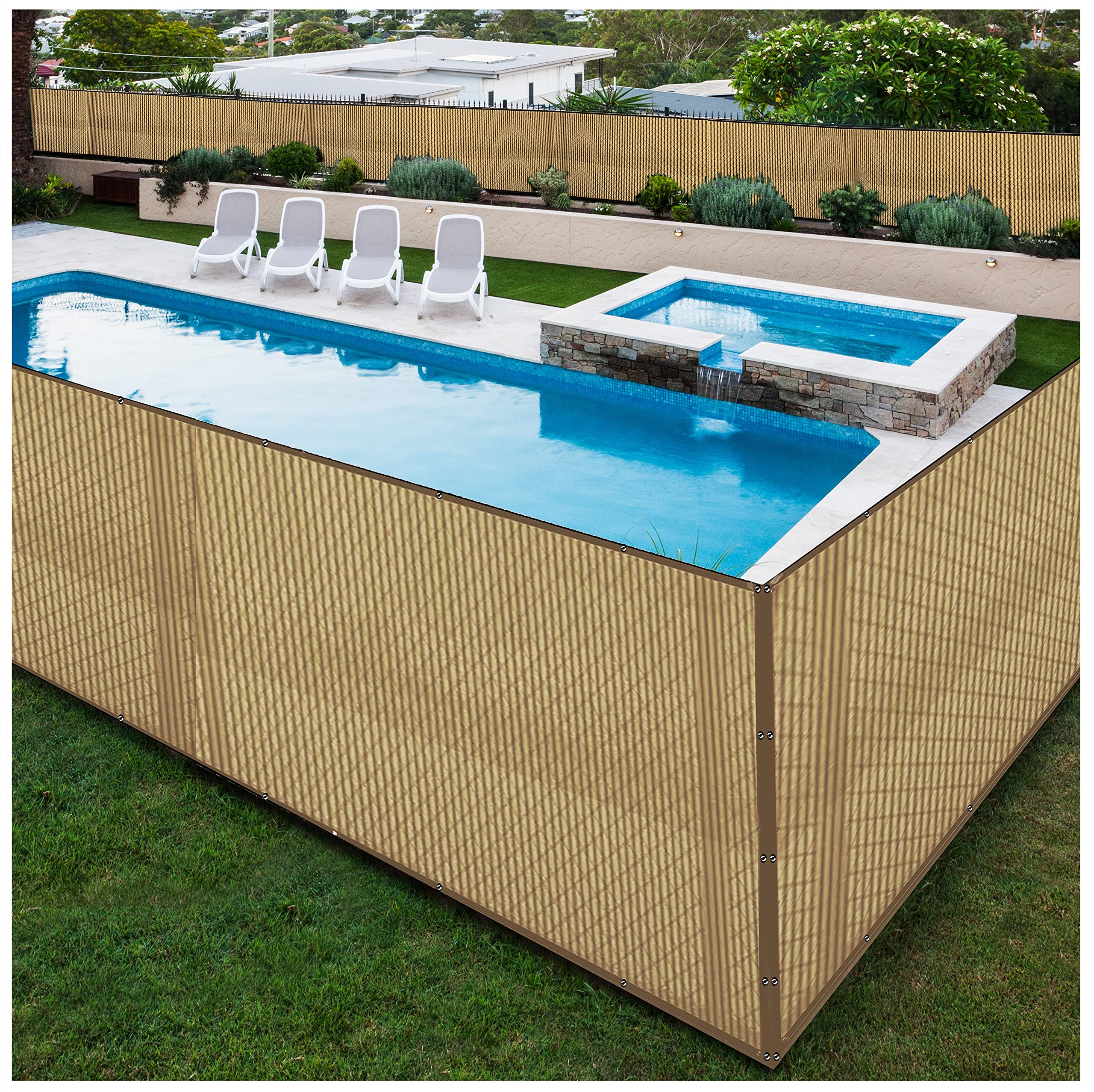 Boen 6' x 50' Beige Backyard Privacy Screen Fence Cover - Instant Outdoor Windproof Shade Solution for Metal, Chain Link, Wood & Plastic Fencing - Perfect for Patio, Deck, Poolside & Garden Privacy Protection