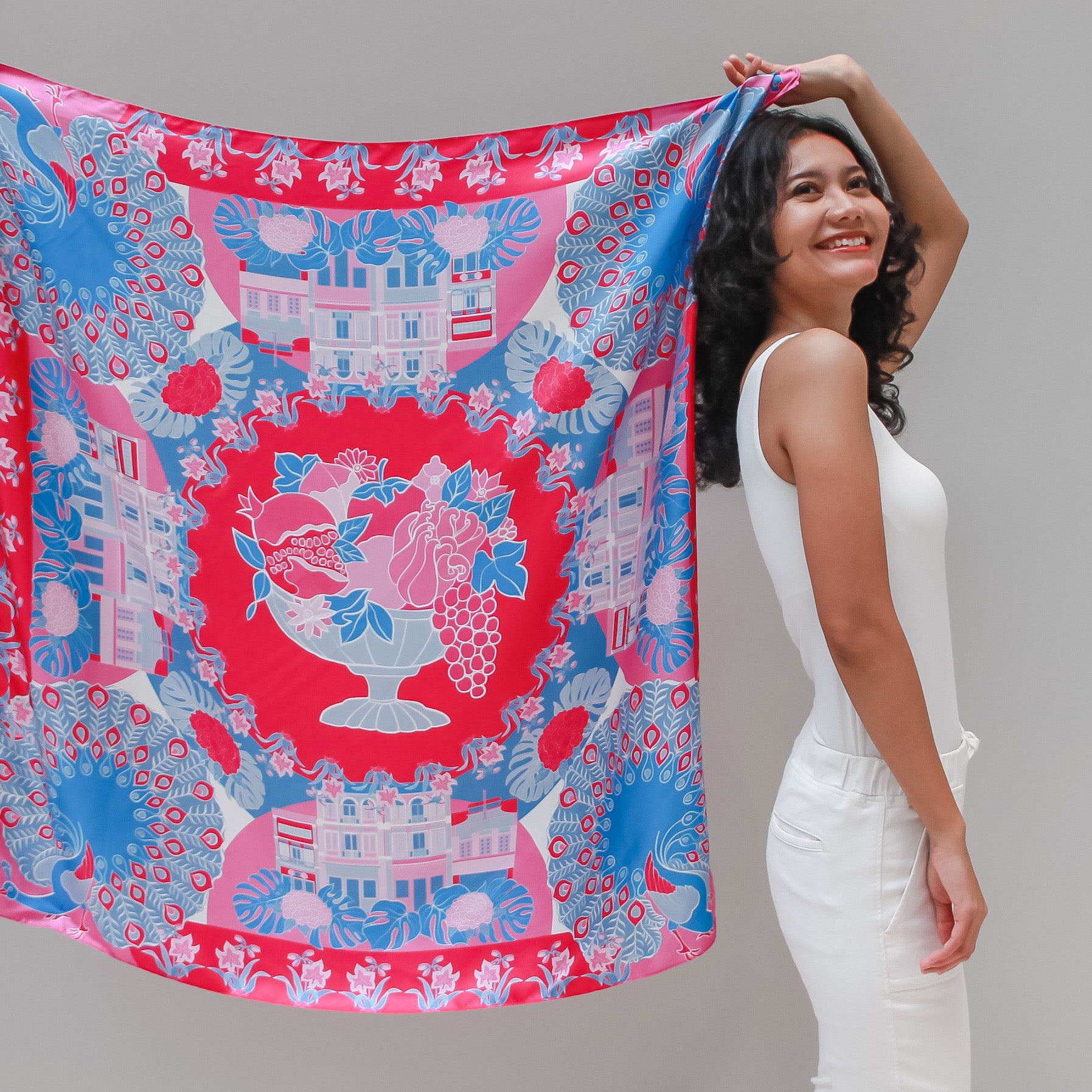 Luxury Lilac Silk Scarf - Premium Handmade Peranakan Inspired Fashion Accessory for Women, Elegant Gift for Special Occasions, Weddings & Evening Events