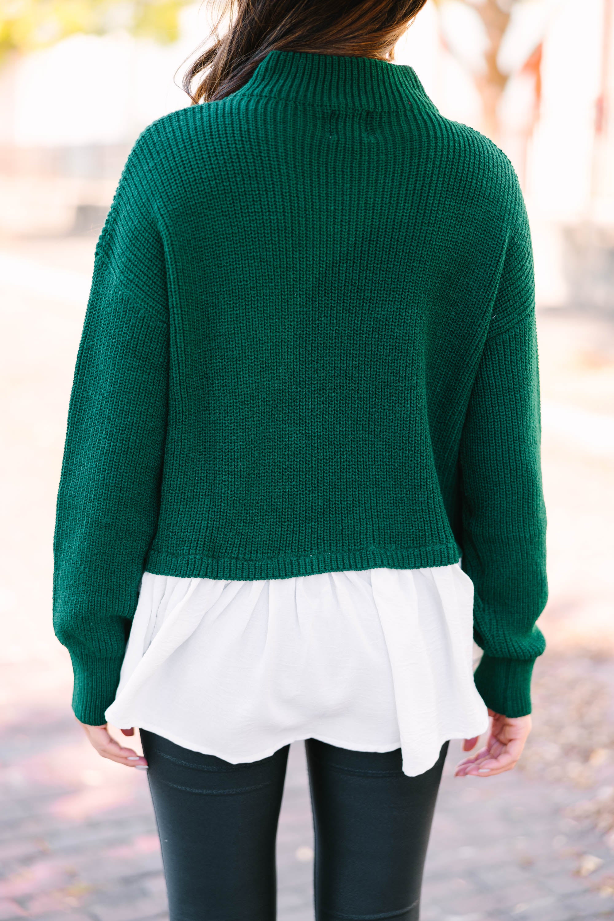 Focus On You Hunter Green Layered Sweater - Women's Fashion Knit Pullover for Fall & Winter | Cozy Office Wear & Casual Outfits