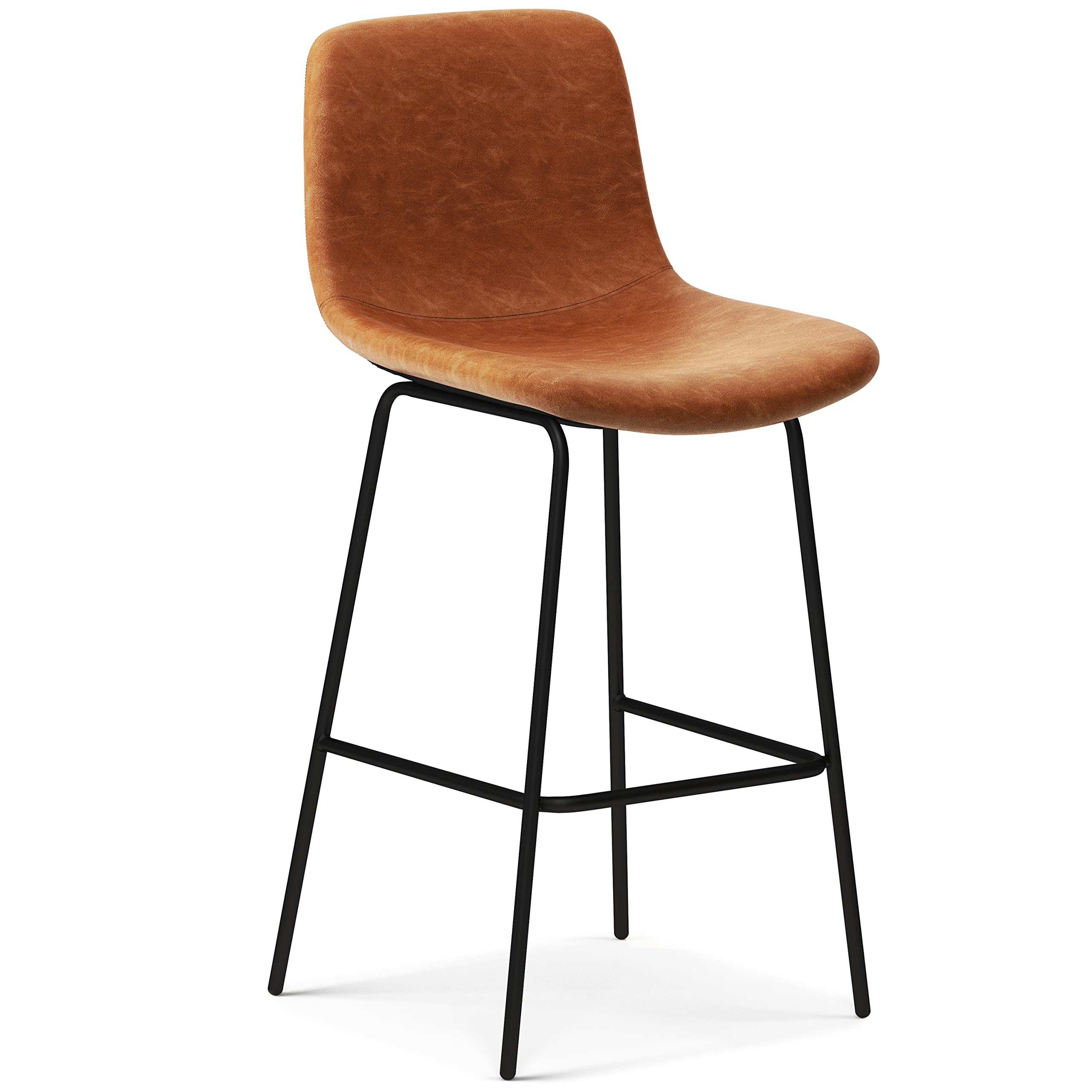 SIMPLIHOME Jolie Contemporary 28 Inch Bar Stool Set of 2 - Camel Brown Vegan Faux Leather Counter Height Stools for Kitchen Island, Breakfast Bar & Dining Room - Modern Home & Office Furniture