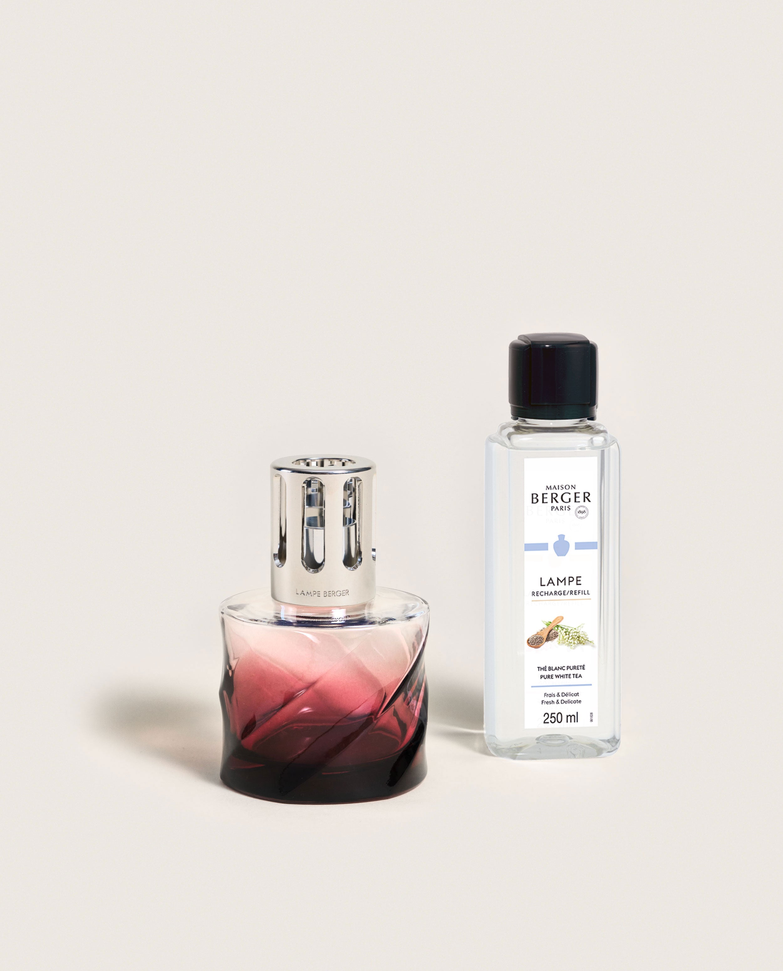 Maison Berger Spirale Garnet Lamp Gift Set - Pure White Tea Scented Oil (250ml) | Elegant Home Fragrance Diffuser for Living Room, Bedroom & Office Decor