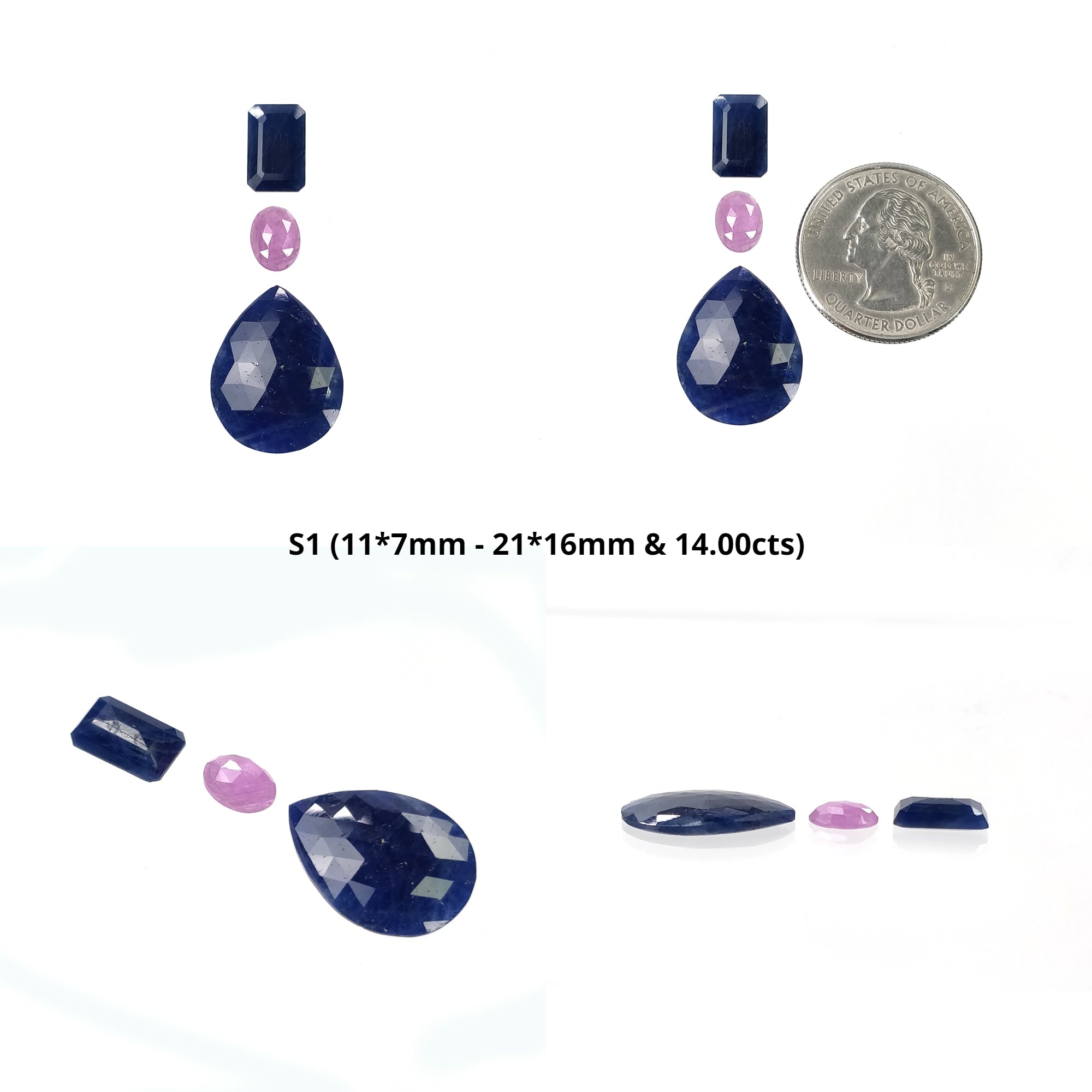 Natural Untreated Blue & Raspberry Sapphire Gemstone Set - Rose & Step Cut Pear & Oval Shape (3pcs) | Perfect for Engagement Rings, Wedding Bands & Fine Jewelry Making