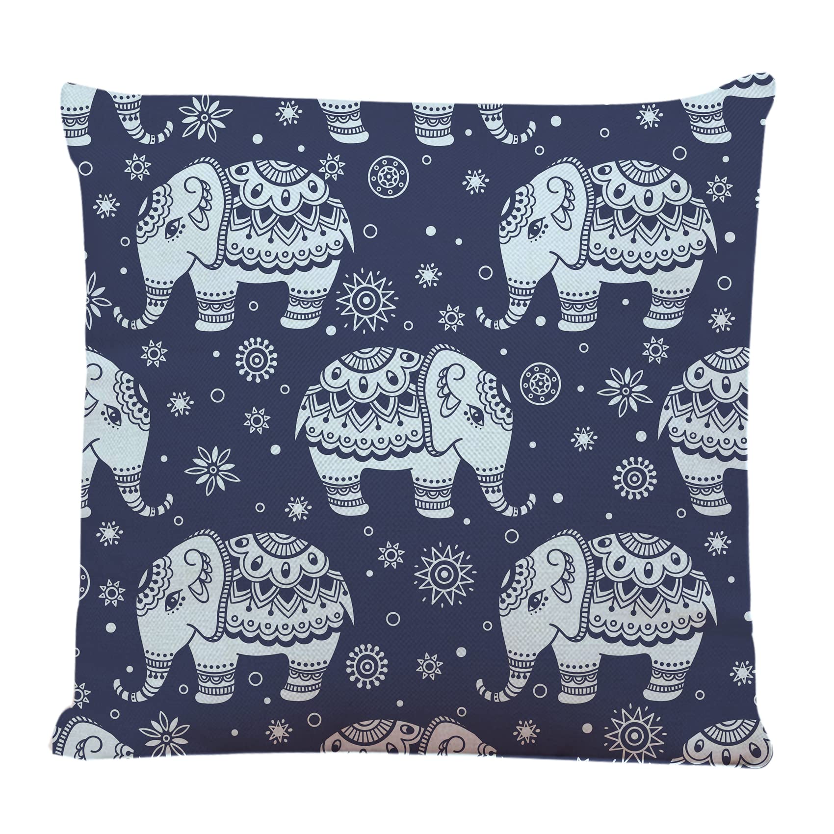 Indian Elephant Design Decorative Square Throw Pillow Covers 18x18 Inch - Bohemian Sofa Cushion Cases for Living Room, Bedroom & Outdoor Decor
