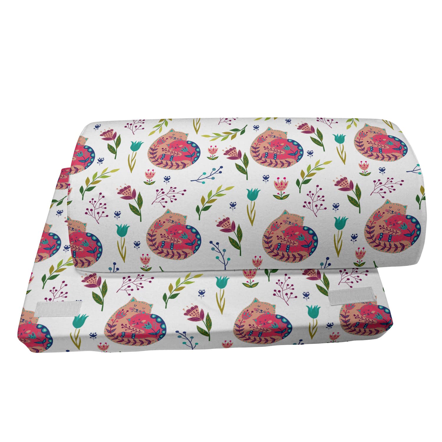 Ambesonne Cat Foot Rest - Adjustable Ergonomic Memory Foam Leg Support with Non-Slip Backing, Scandinavian Style Kitten Family Design with Berries & Flowers on White Multicolor Background - Perfect for Office, Home & Gaming Setup to Reduce Leg Fatigue