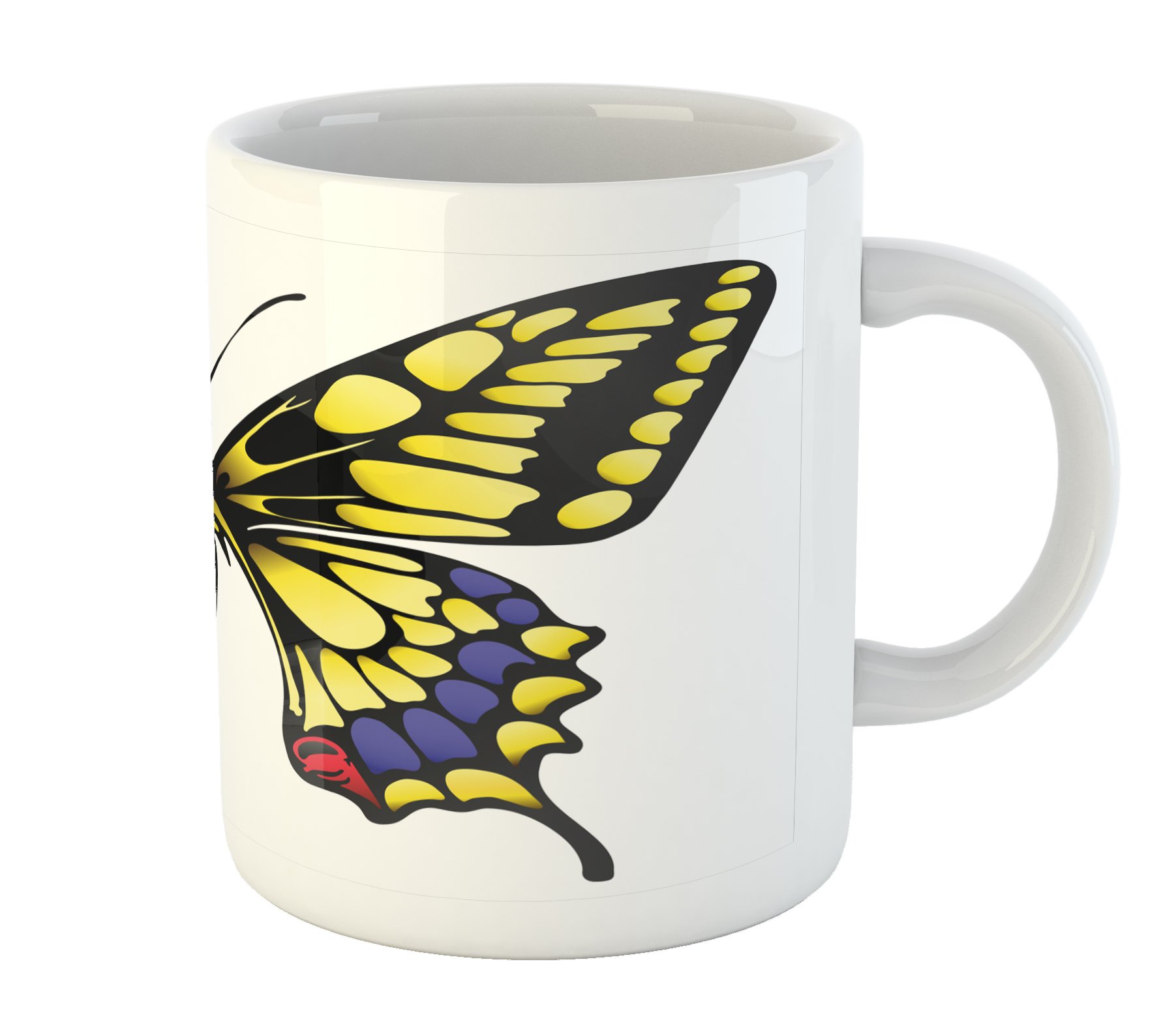Ambesonne Butterfly Mug - Yellow Black Purple Ceramic Cup for Coffee & Tea - Home & Office Use