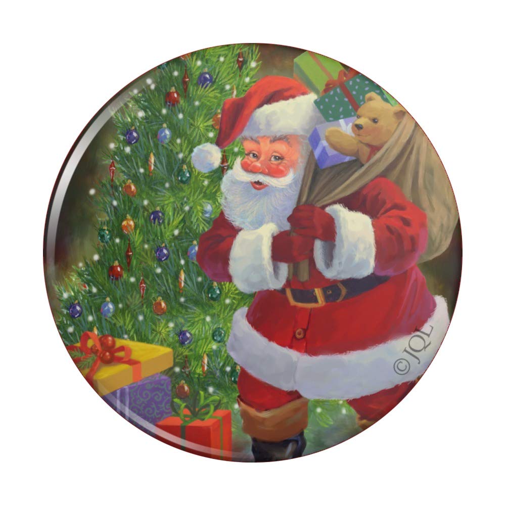 Christmas Holiday Santa Toy Bag Tree Pinback Button Pin - Festive Holiday Decor, Party Favors & Gift Exchange Accessories