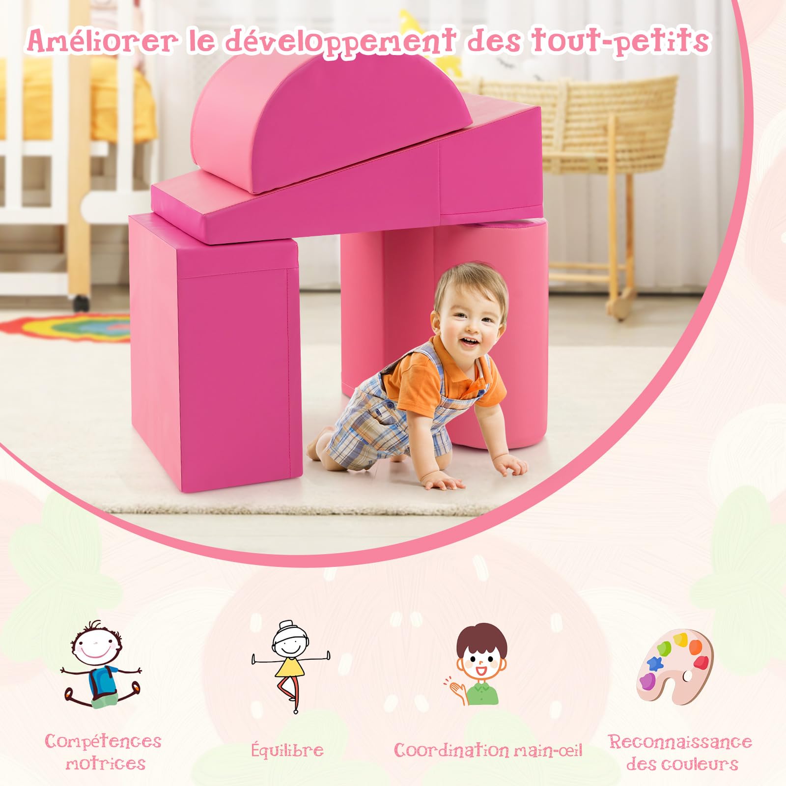 COSTWAY 5-Piece EPE Foam Baby Motor Skills Development Toy Set with PU Cover & Clear Closure - Colorful Educational Crawling & Climbing Toys for Toddlers & Preschoolers - Perfect for Playrooms, Daycares & Early Childhood Development