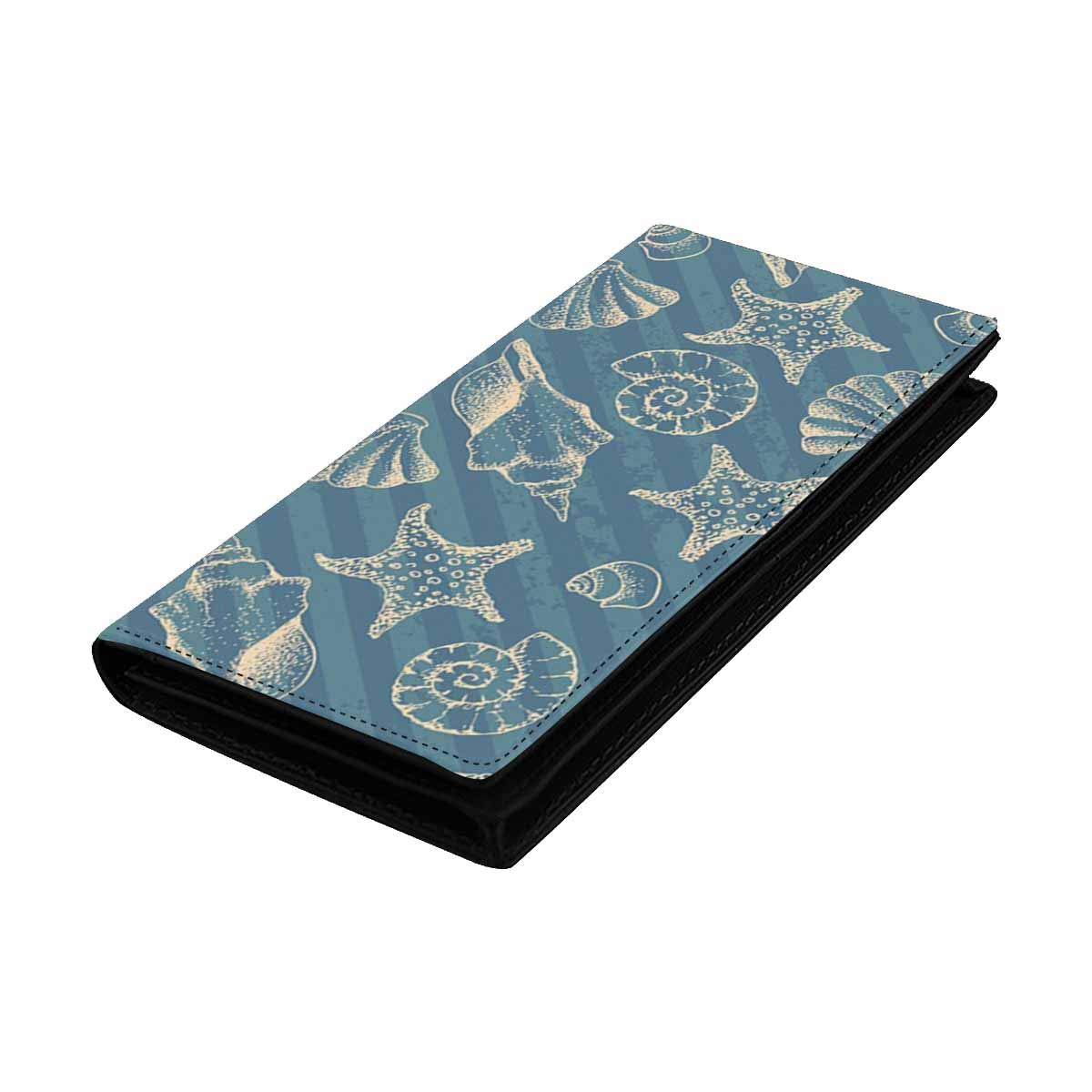 INTERESTPRINT Women's Slim Leather Wallet - Blue Waves & Seashells Design, RFID Blocking Card Organizer Clutch Purse | Perfect for Travel, Work & Everyday Use
