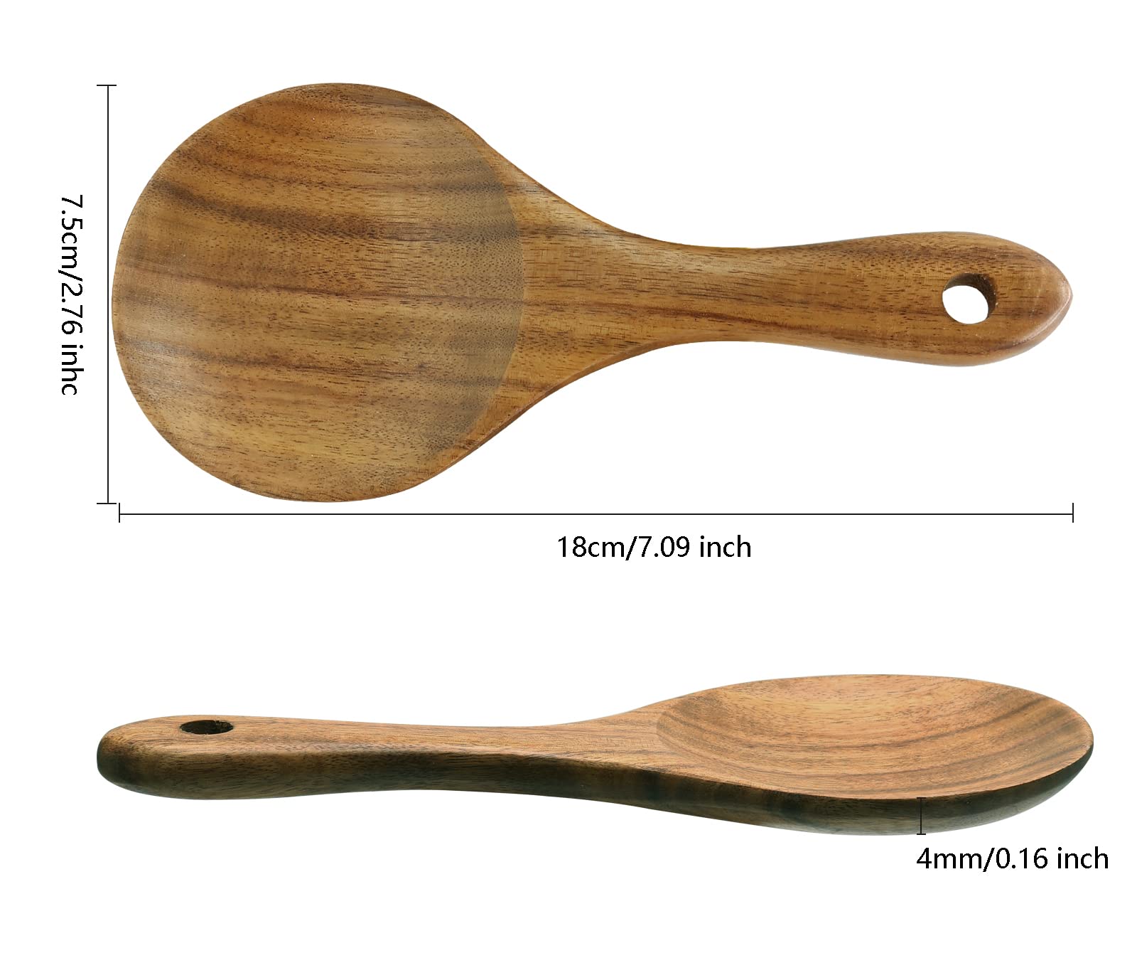 2PC Wooden Rice Paddle Set - Non-Stick Rice Scooper & Serving Spoon - 7.09 Inch Natural Wood Cooking Utensils for Kitchen, Sushi, Rice Dishes & Stir-Fry