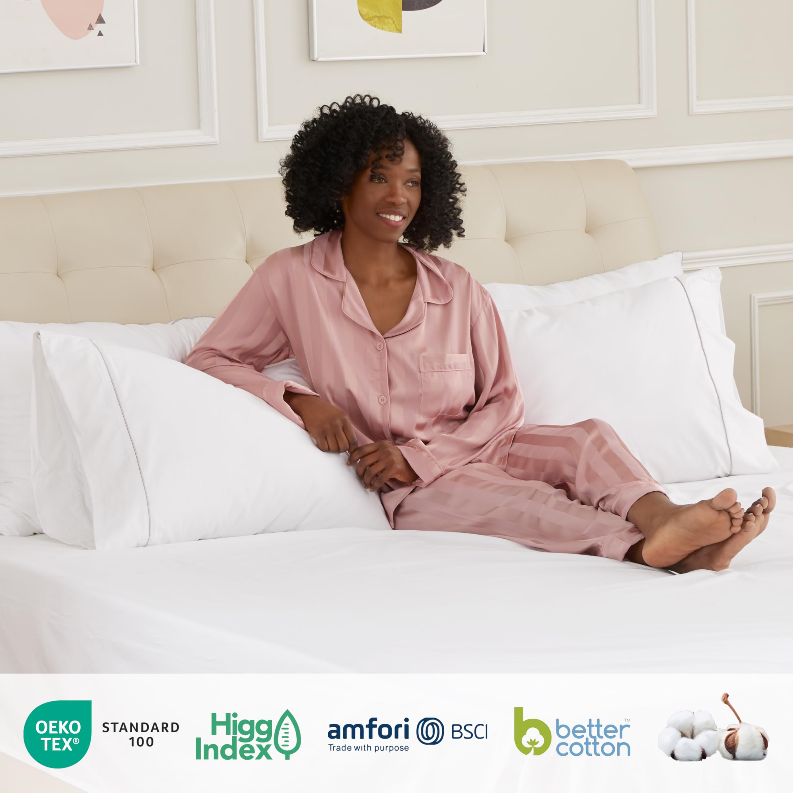 Sunflower Cotton Queen Sheet Set - 4-Piece Luxury Hotel Quality Bedding with Silver Trim Design, Deep Pocket Fits Mattress Up to 16 Inches, Soft White Queen Size Sheets for Bedroom, Guest Room & Airbnb