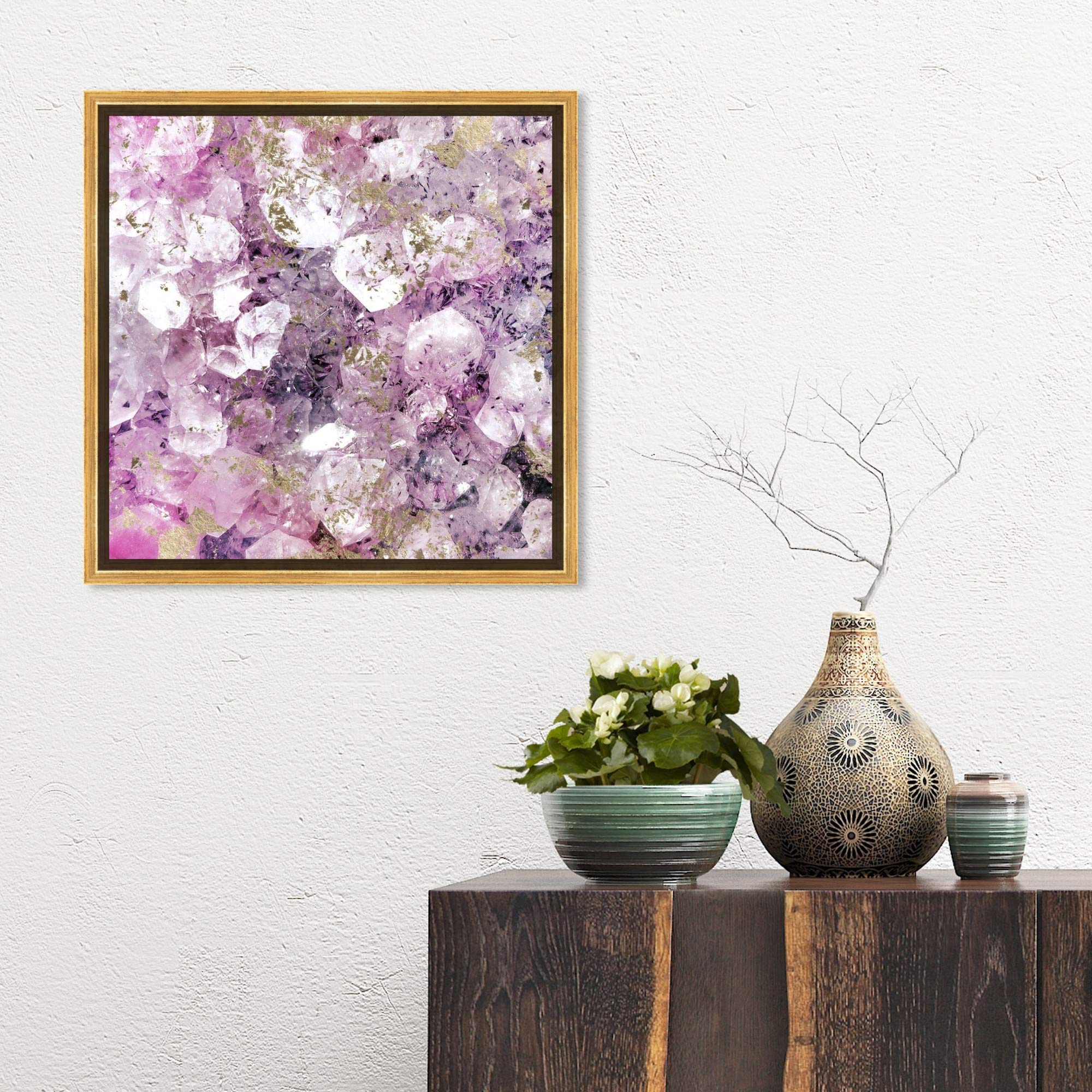 Oliver Gal Artist Co. Abstract Framed Wall Art - Romantic Crystal Canvas Print in Purple & Gold (16x16 Inches) - Perfect for Living Room, Bedroom & Office Décor