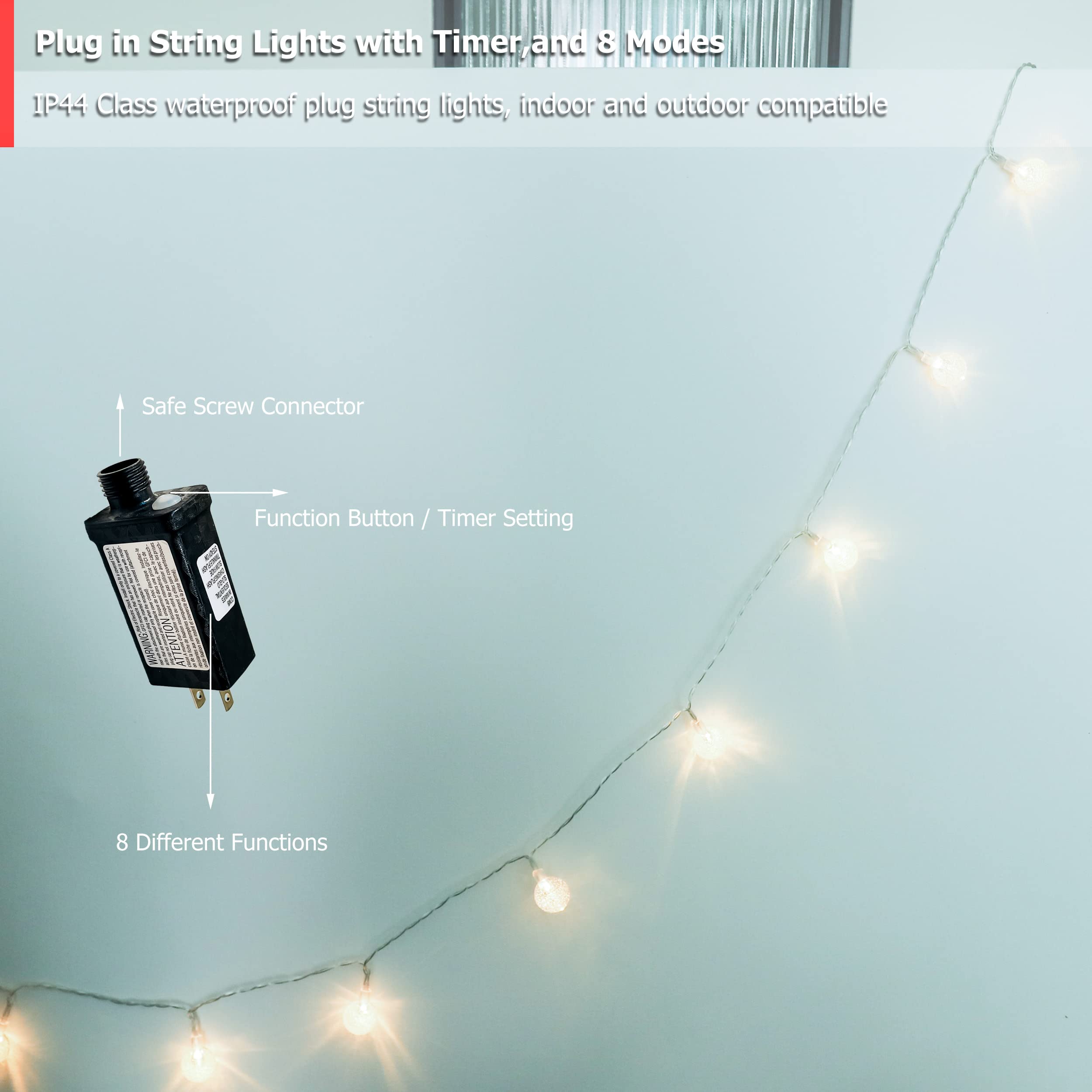 myCozyLite 20 Crystal Ball LED String Lights Plug in - Indoor/Outdoor Globe Fairy Lights with Timer for Balcony, Patio, Bedroom & Wall Decor | Warm White Extendable Decorative Lighting for Parties, Weddings & Home Ambiance