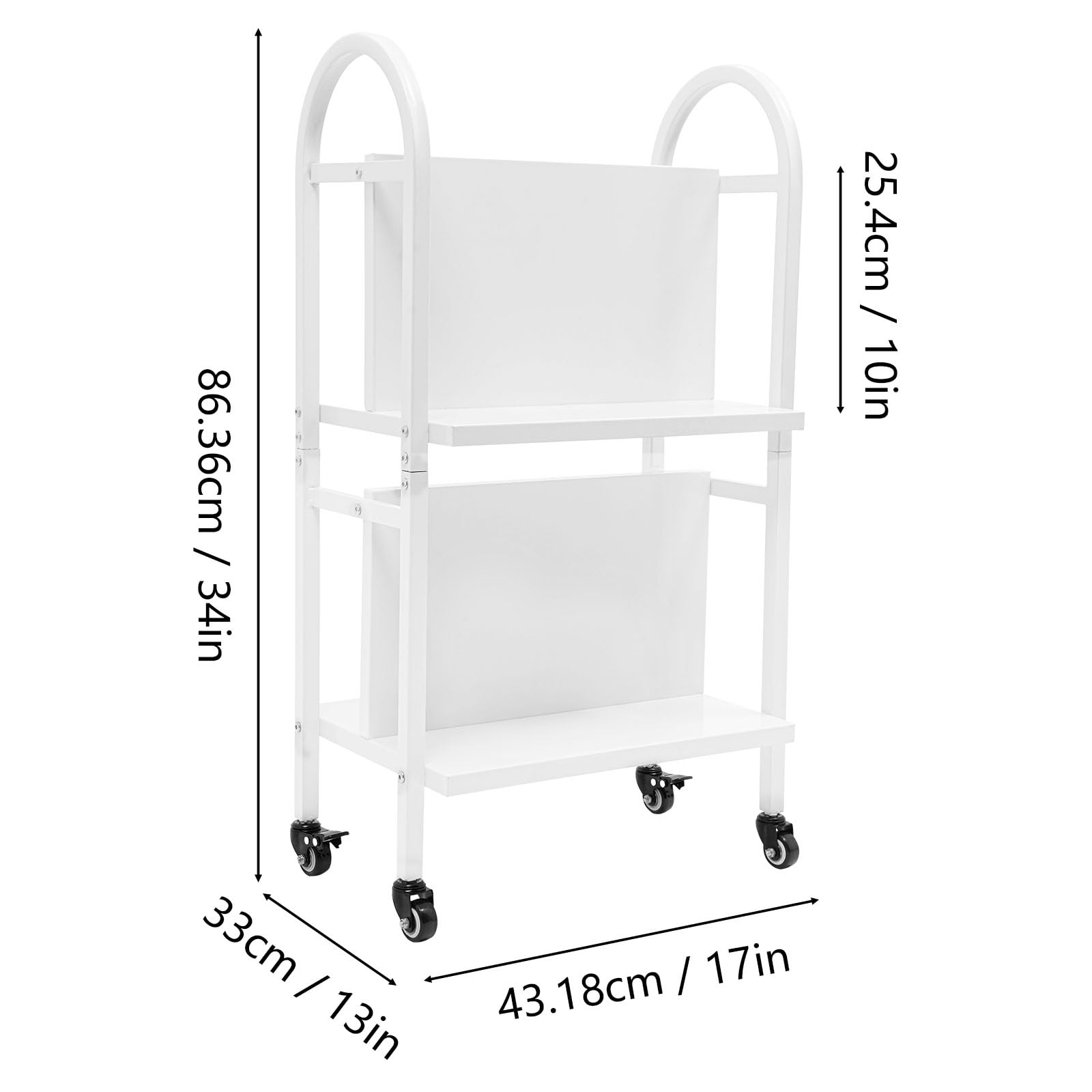 Book Cart with 4 Lockable Wheels - 2-Tier Rolling Bookshelf 34