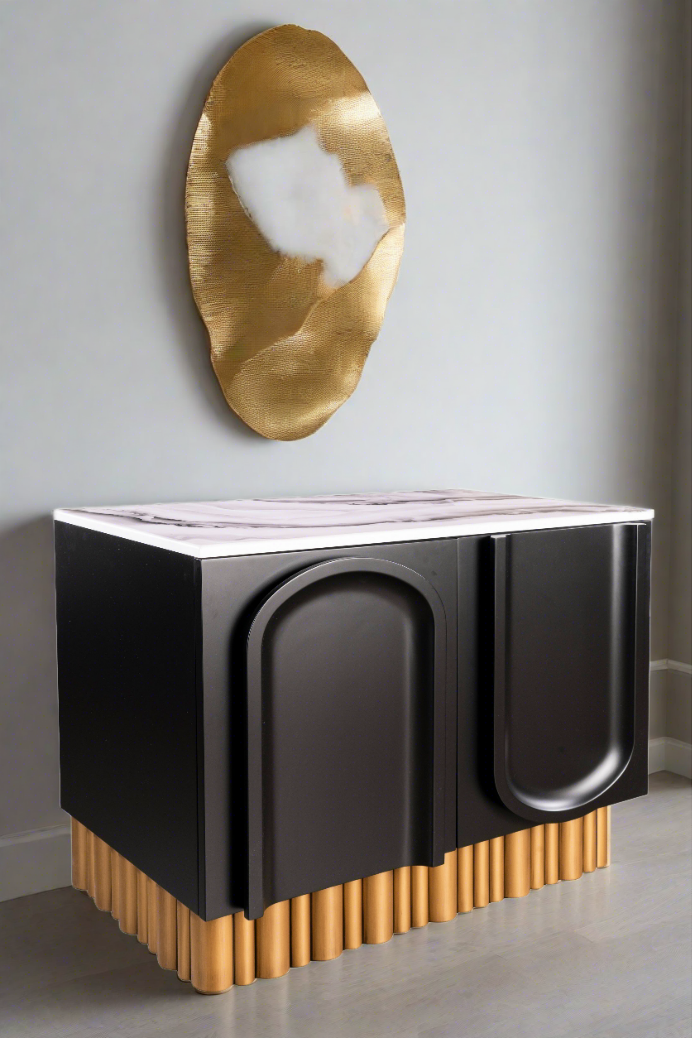 36W Modern Nightstand with Black and Gold Finish - Perfect for Bedroom, Living Room, or Office Decor