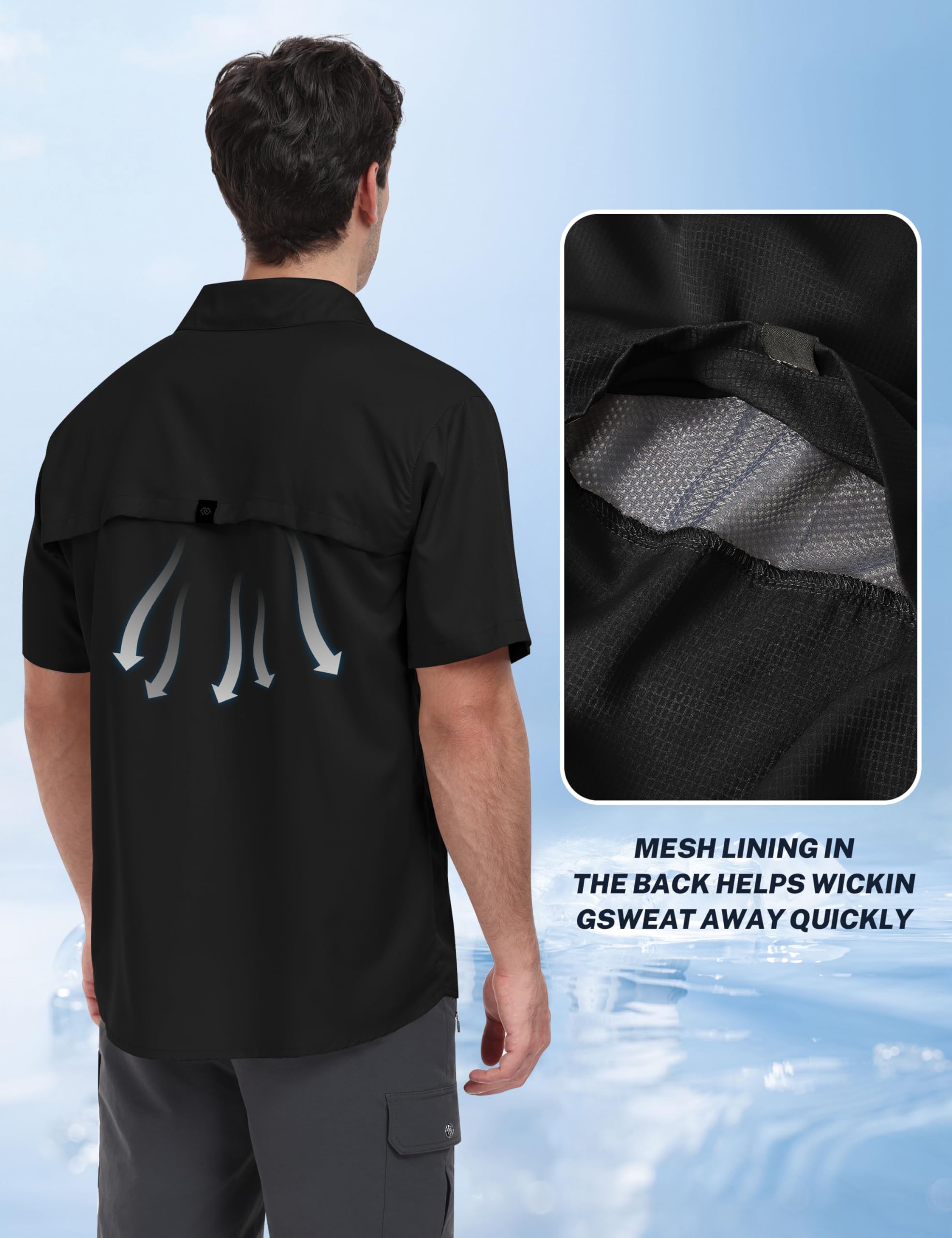 MoFiz UPF 50+ Men's Quick Dry Cooling Short Sleeve Shirt - Sun Protection Work & Travel Shirt for Hiking, Fishing & Outdoor Activities