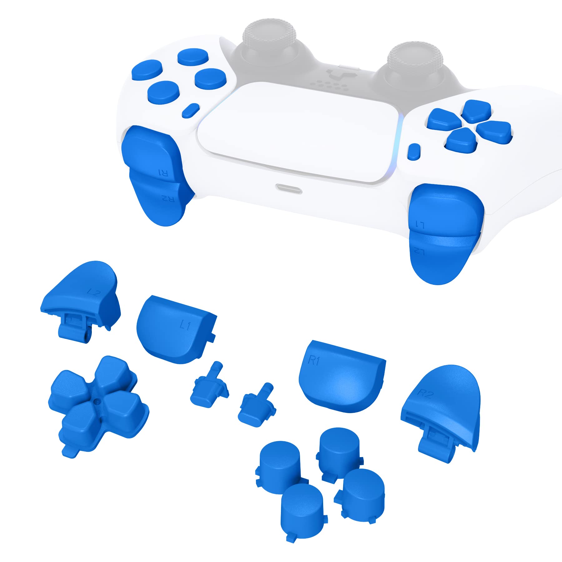 eXtremeRate PS5 Controller Button Set - Blue Replacement D-pad, R1 L1 R2 L2 Triggers & Face Buttons for BDM-010/BDM-020 | Enhanced Gaming Performance for FPS, Racing & Action Games