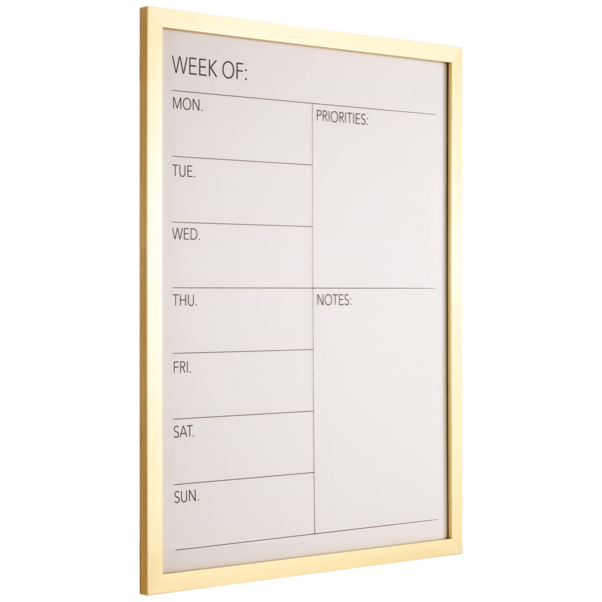 Gallery Solutions 24x30 Inch Weekly Priority Dry Erase Whiteboard Calendar with Gold Frame - Office & Home Organization Planner for Schedules, Tasks & Reminders - Perfect for Wall Mounting in Workplaces, Classrooms & Home Offices